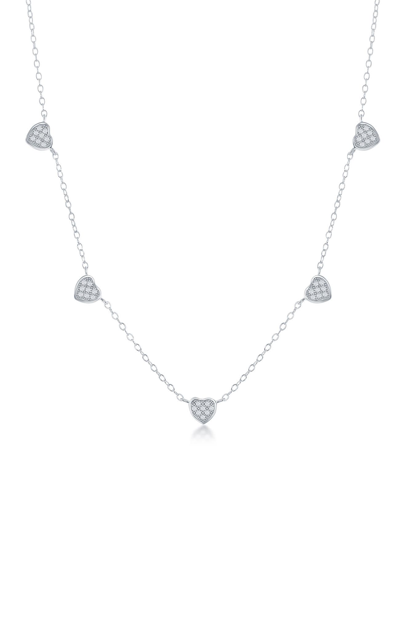 Ожерелье с цепочкой в виде сердца из стерлингового серебра CZ Pave SIMONA