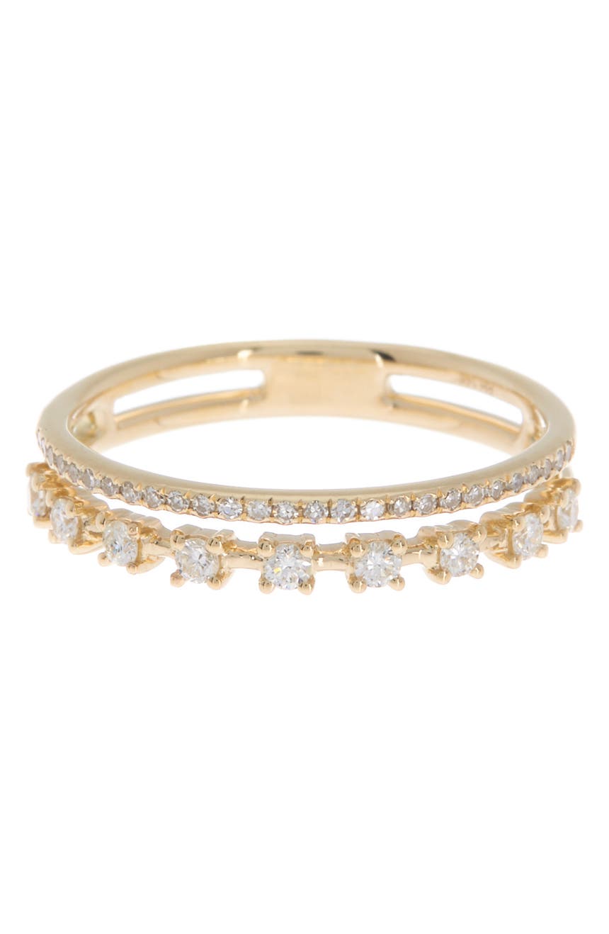 Двойное кольцо из желтого золота 14 карат с бриллиантами и паве - 0,32 карата Ron Hami