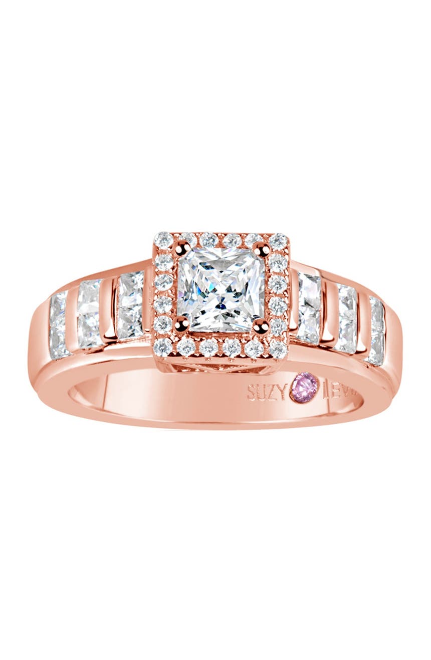 Помолвочное кольцо Asscher Cut CZ из стерлингового серебра с покрытием из розового серебра Suzy Levian