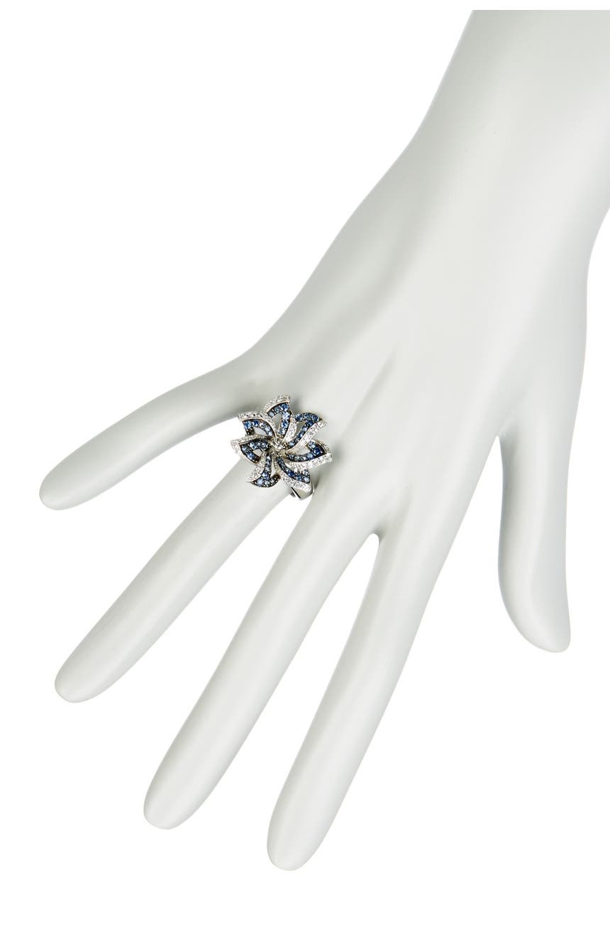 Стерлинговое серебро, синий сапфир, спиральное кольцо с белым сапфиром и коричневым бриллиантом - 0,02 карата Suzy Levian