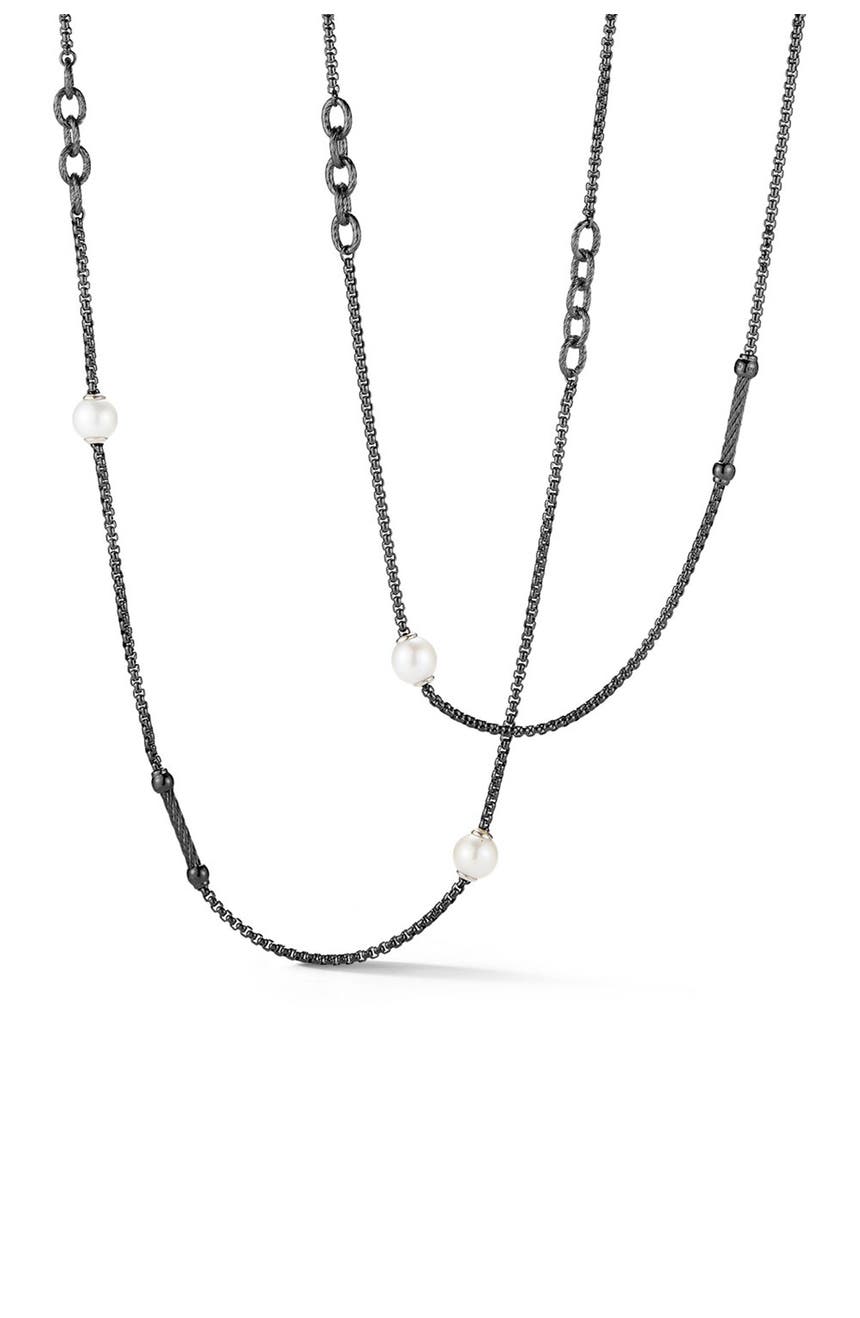 Ожерелье-цепочка из нержавеющей стали с черным кабелем и пресноводным пилингом ALOR