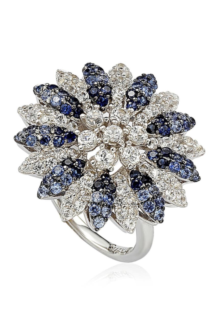 Кольцо из стерлингового серебра с синим сапфиром, белым сапфиром и коричневым бриллиантом в виде цветка Suzy Levian