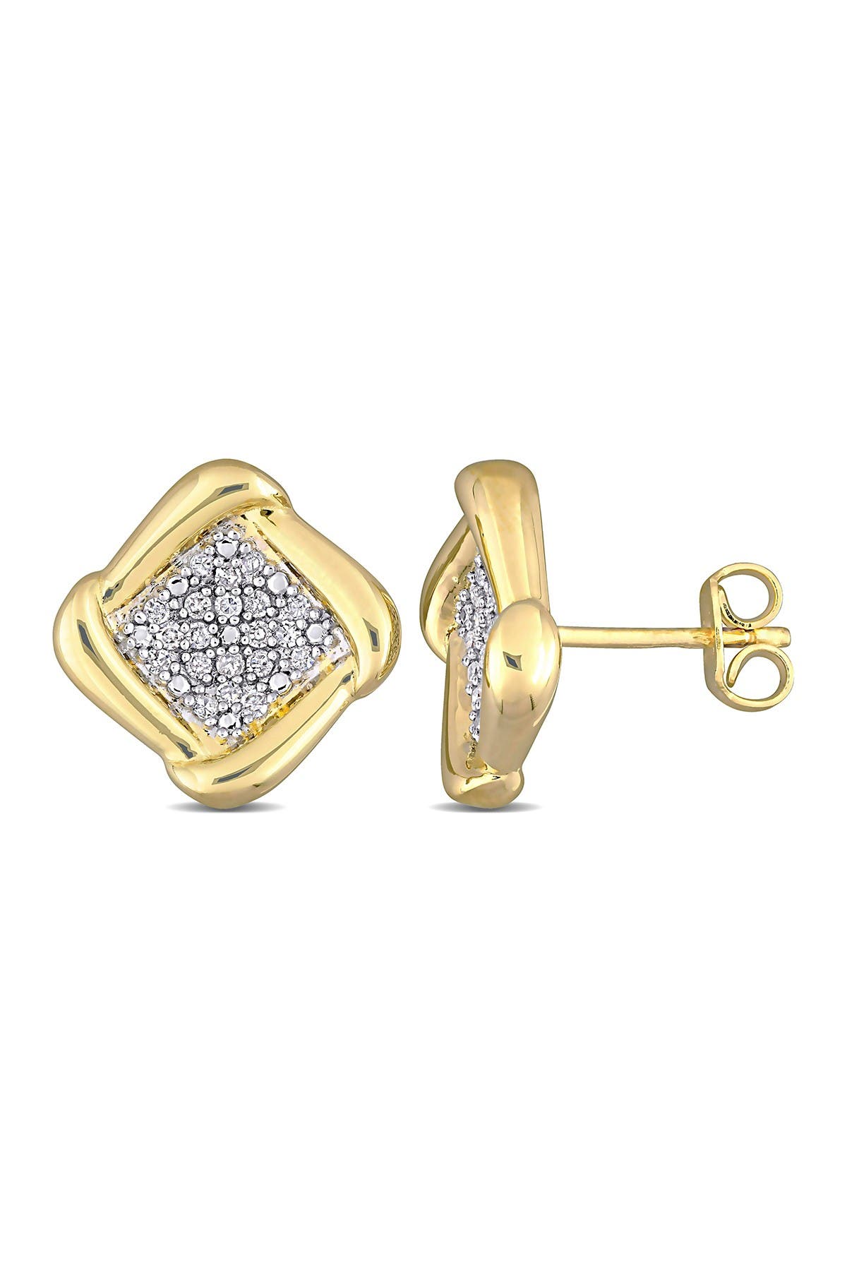 Квадратные серьги-гвоздики из стерлингового серебра с желтым покрытием и бриллиантами - 0,20 карата Delmar