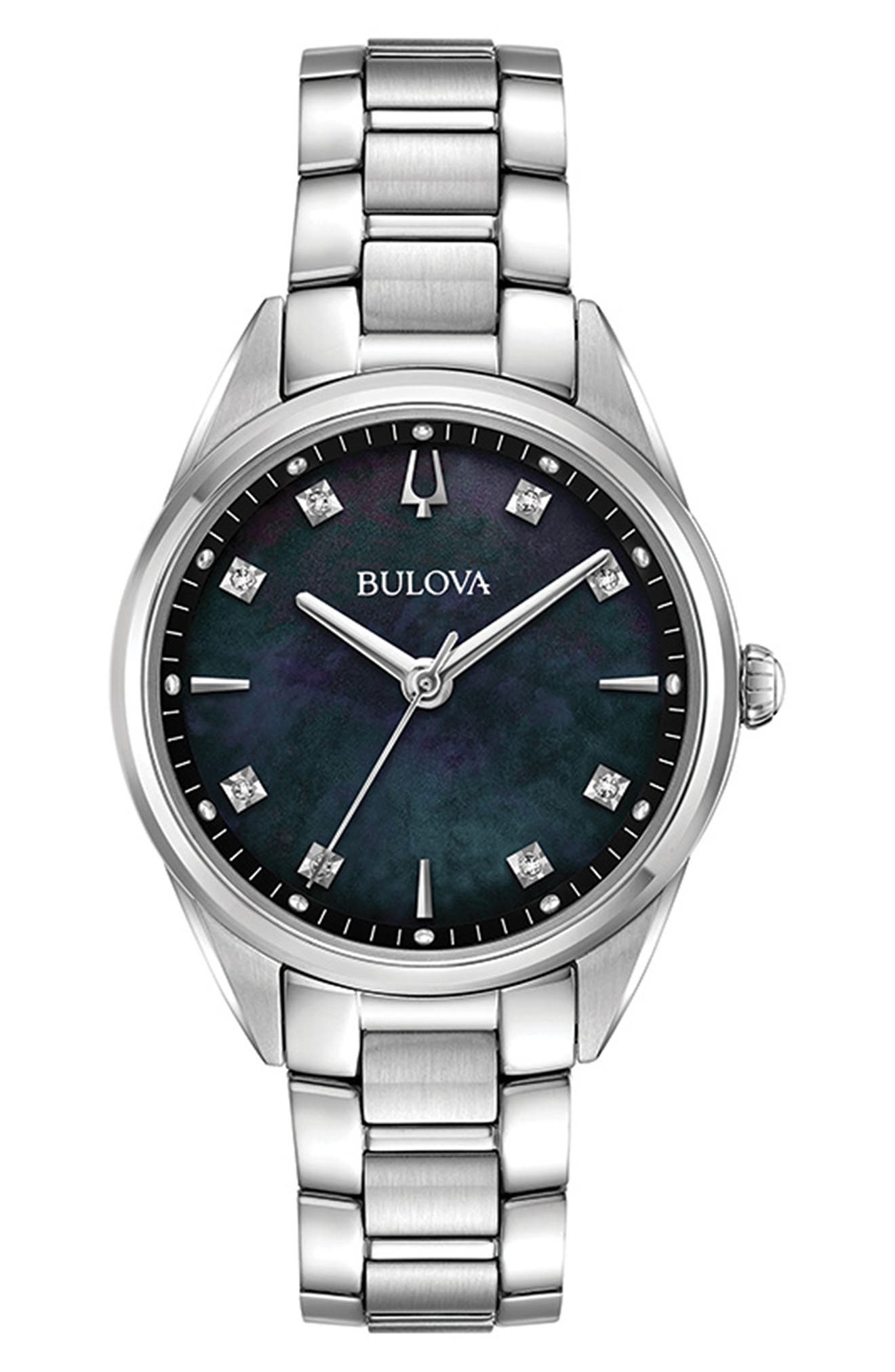 Часы Sutton с черными перламутровыми бриллиантами, 32,5 мм Bulova