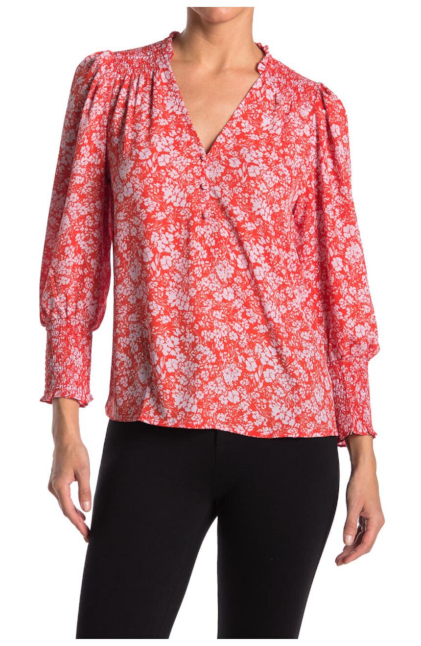 Блуза со сборками на рукавах с цветочным рисунком ECLAIR