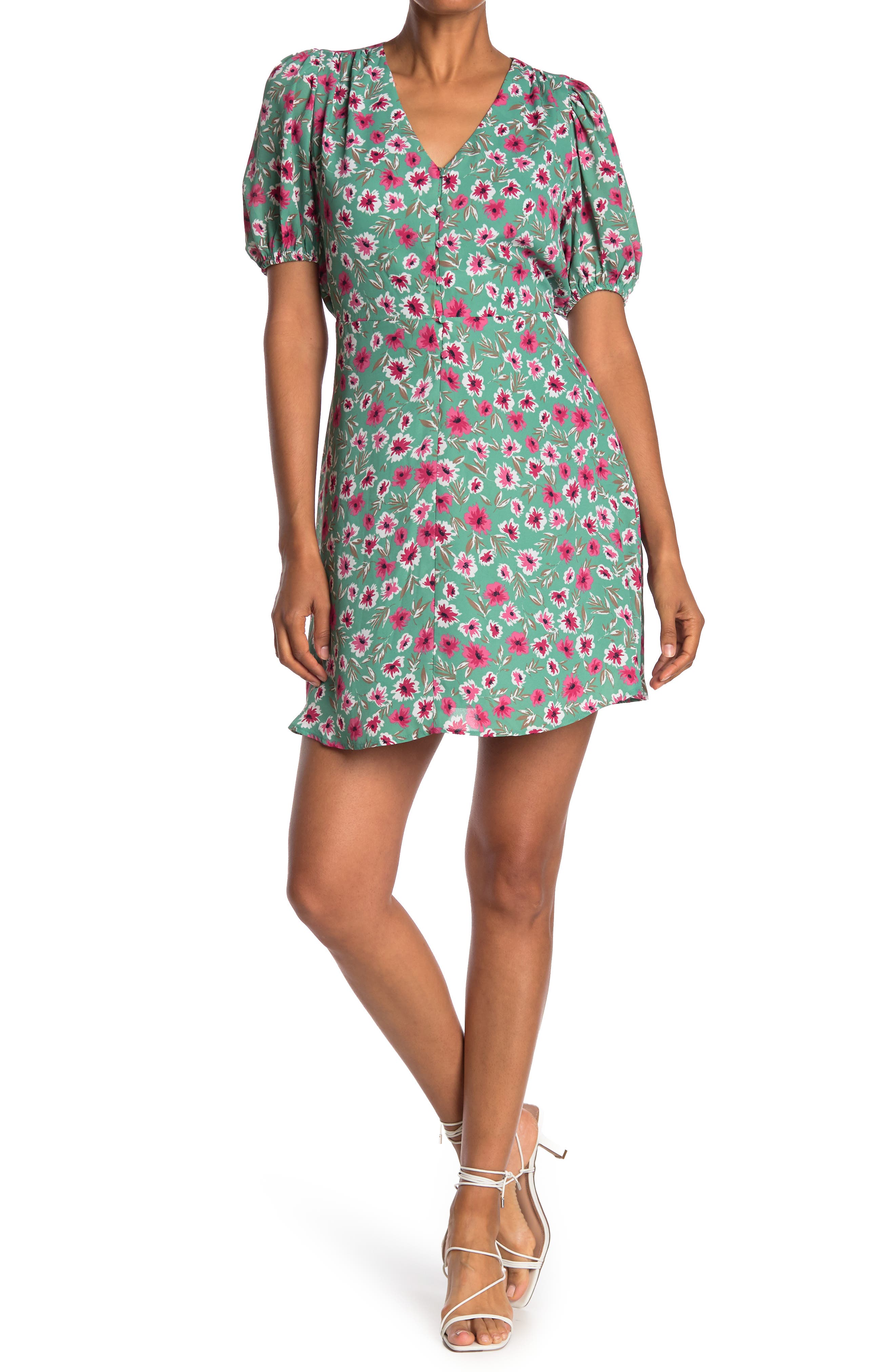 Мини-платье с цветочным принтом и объемными рукавами 19 Cooper