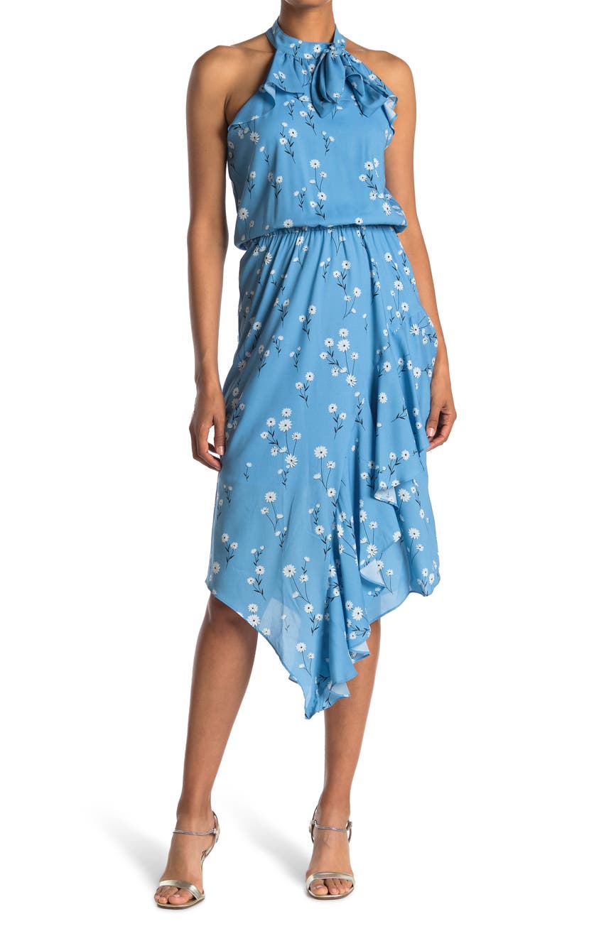 Асимметричное платье с цветочным принтом и высокой горловиной Parker