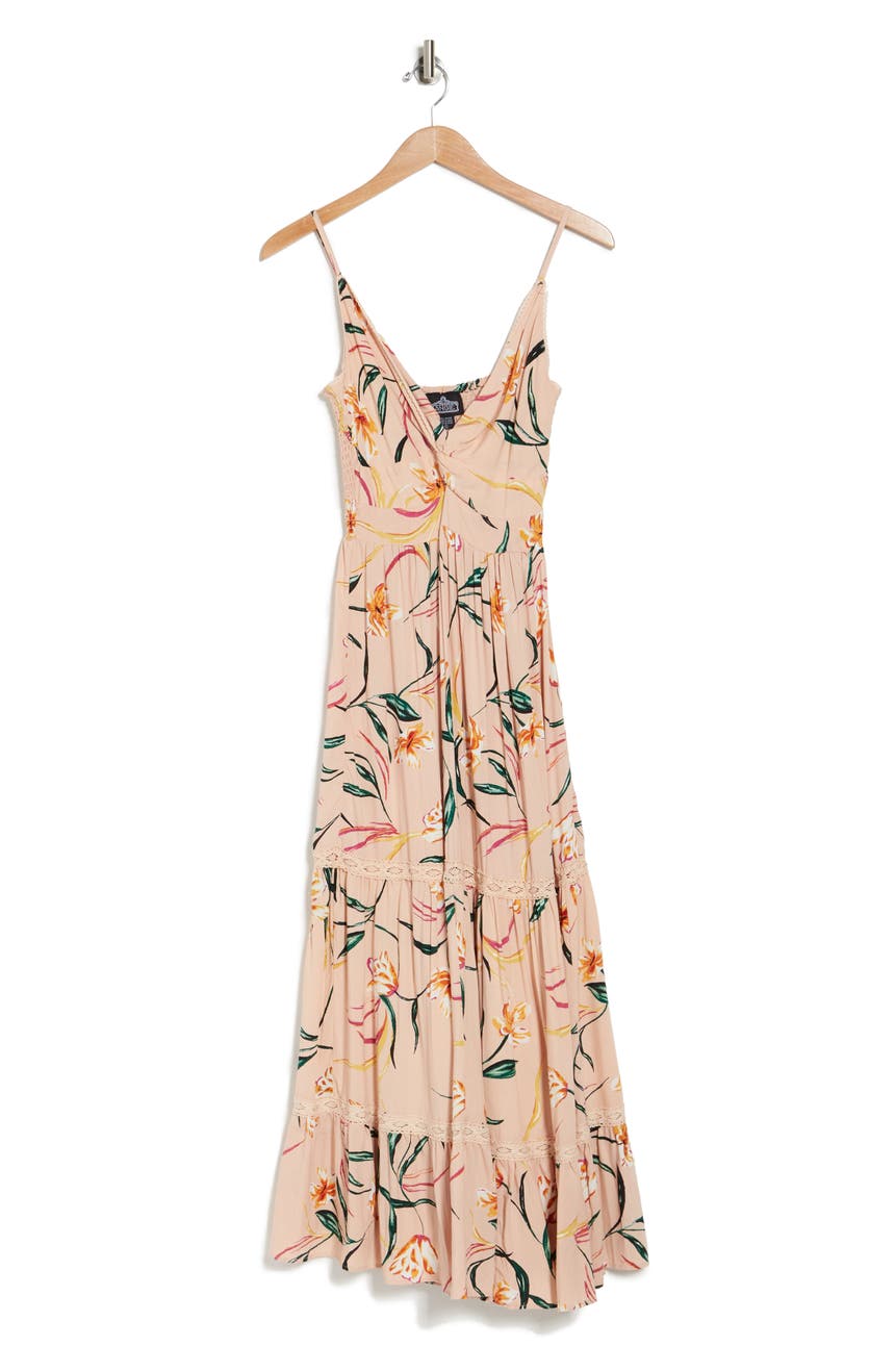 Макси-платье со сборками без рукавов с цветочным рисунком Angie