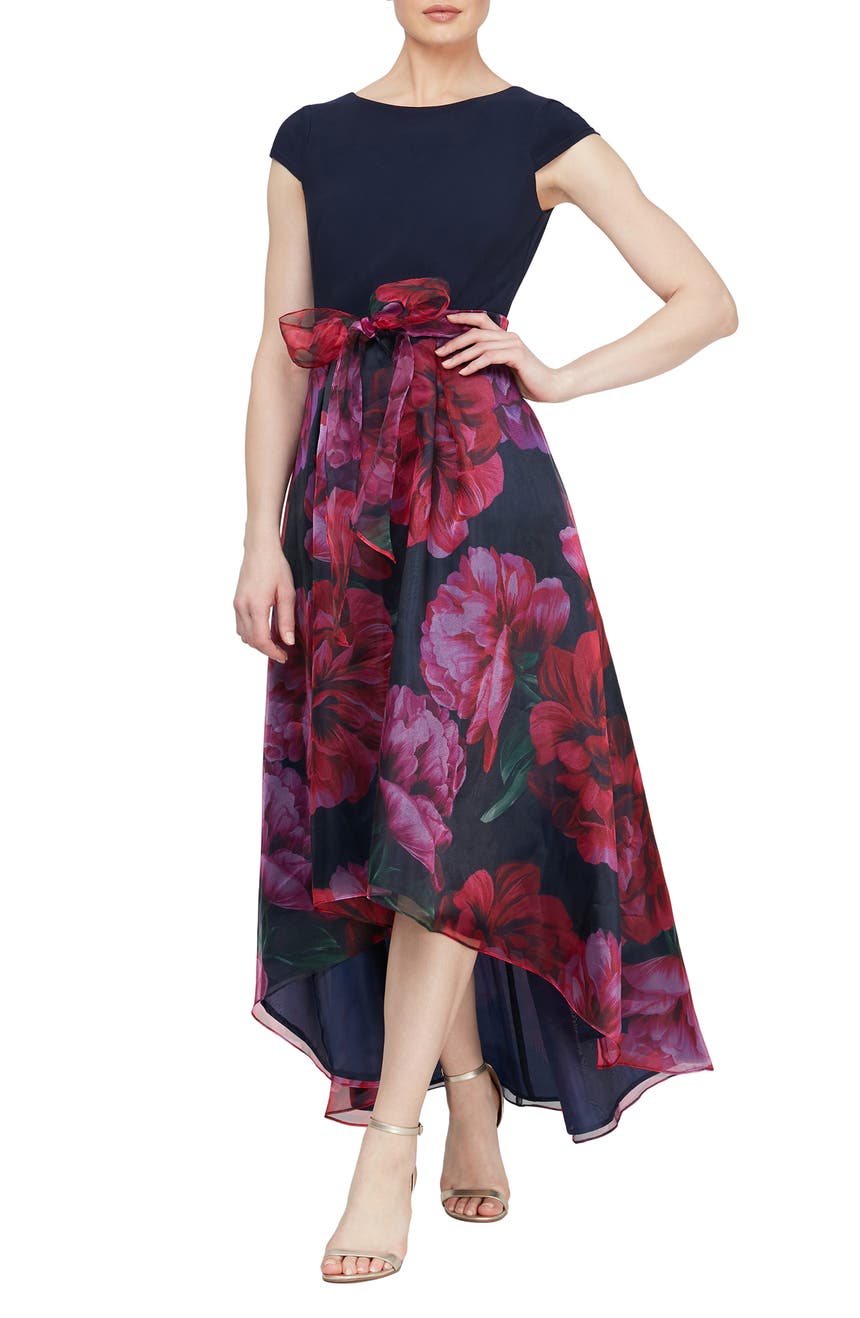 Юбка из органзы с цветочным принтом Платье высокого / низкого качества SLNY