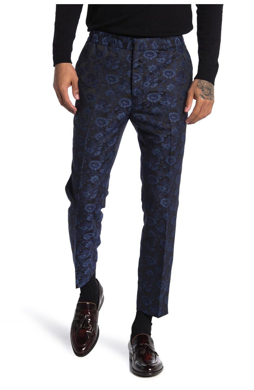 Синие брюки из жаккарда с цветочным принтом TOPMAN