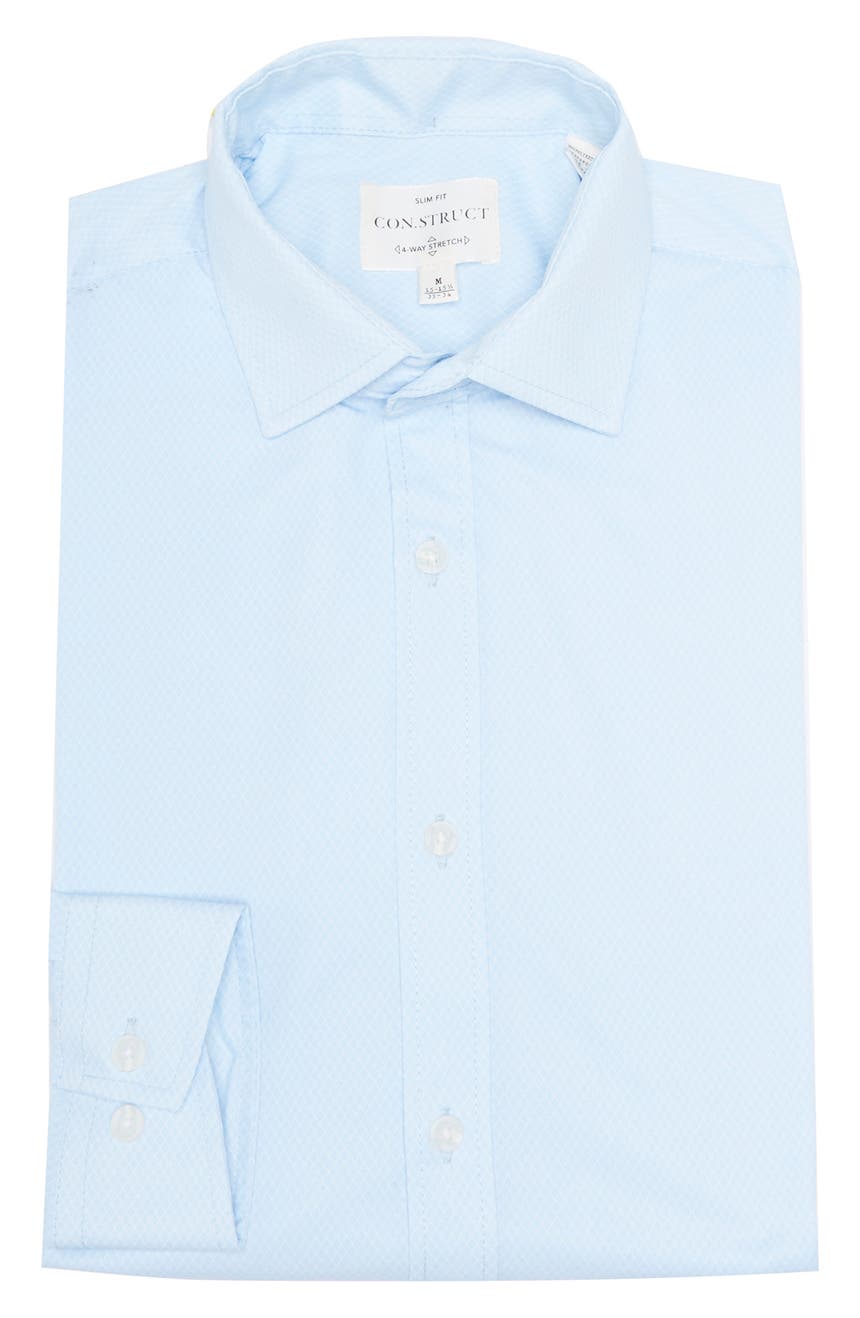 Синяя приталенная эластичная классическая рубашка без морщин с текстурированной текстурой Diamond Geo CONSTRUCT