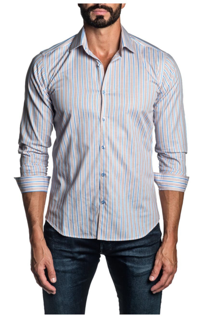 Светло-коричневая классическая рубашка в полоску с отделкой Jared Lang