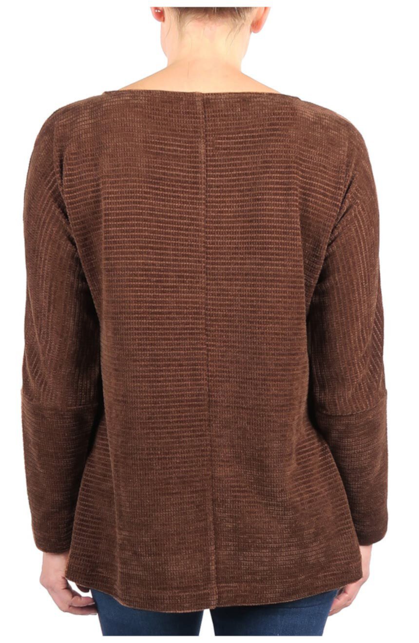 Пуловер с высоким / низким вырезом из синели в рубчик Chenault