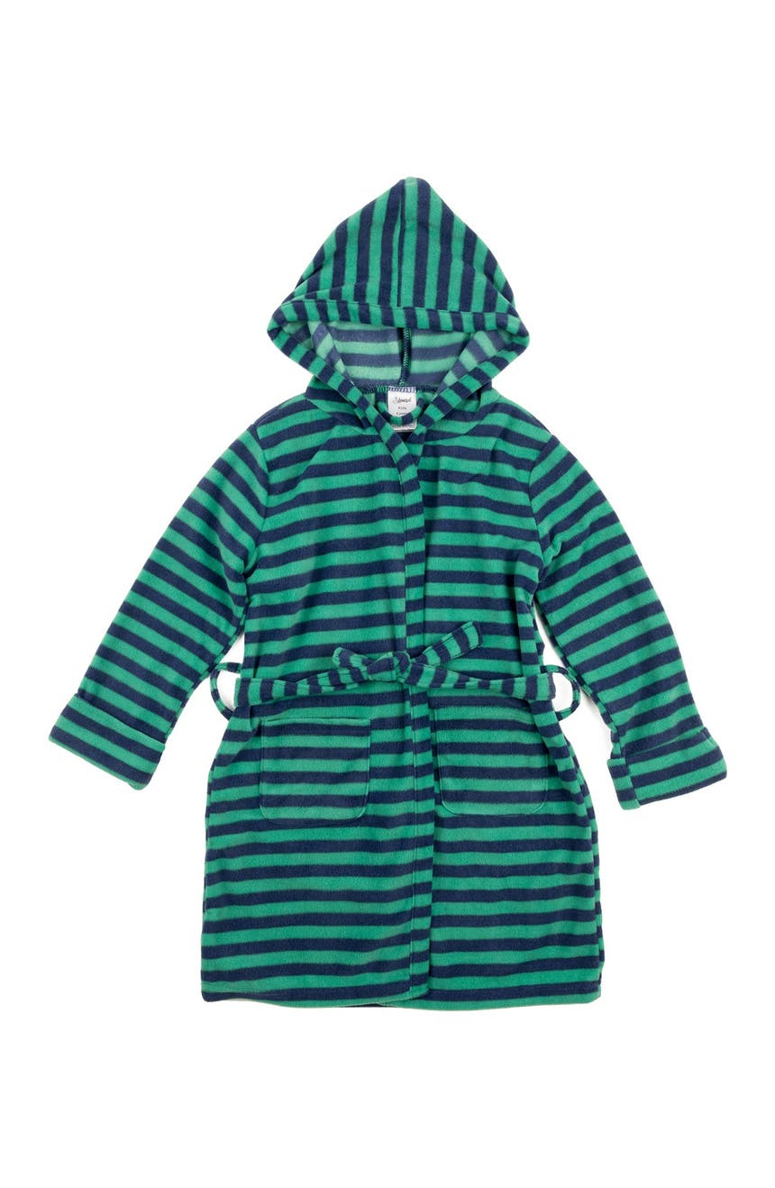 Детский флисовый халат с синими и зелеными полосками Leveret