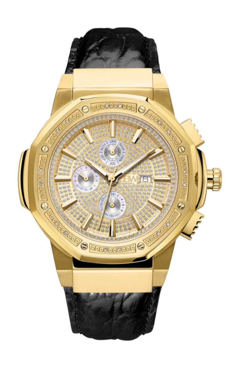 Мужские часы Saxon Diamond с кожаным ремешком с тиснением под крокодила, 48 мм – 0,16 карата JBW