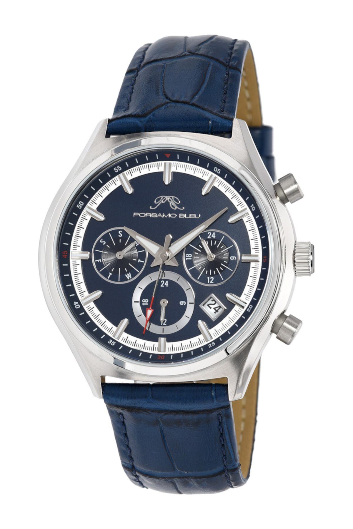 Мужские часы Dylan Miyota Quartz с кожаным ремешком с тиснением под крокодила, 41 мм Porsamo Bleu