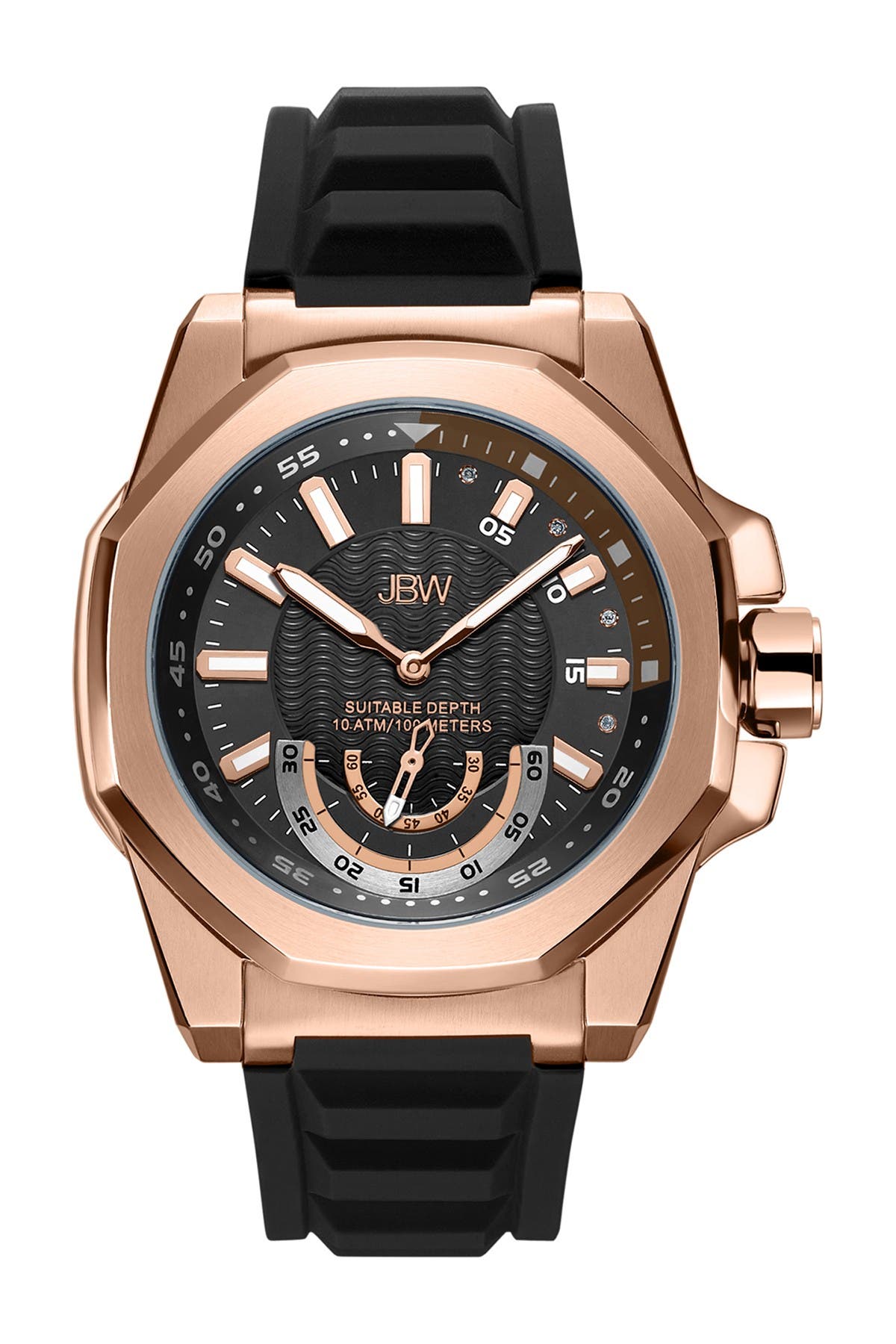Мужские часы Delmare с многофункциональным бриллиантовым силиконовым ремешком, 50 мм, 0,04 карата JBW