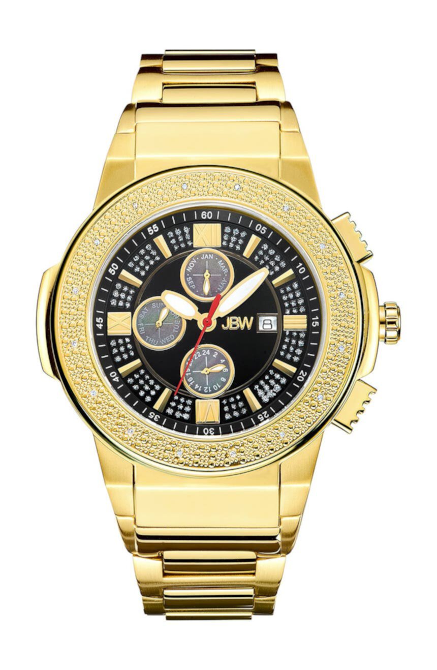 Мужские часы Saxon с бриллиантовым браслетом, 46 мм, 0,16 карата JBW