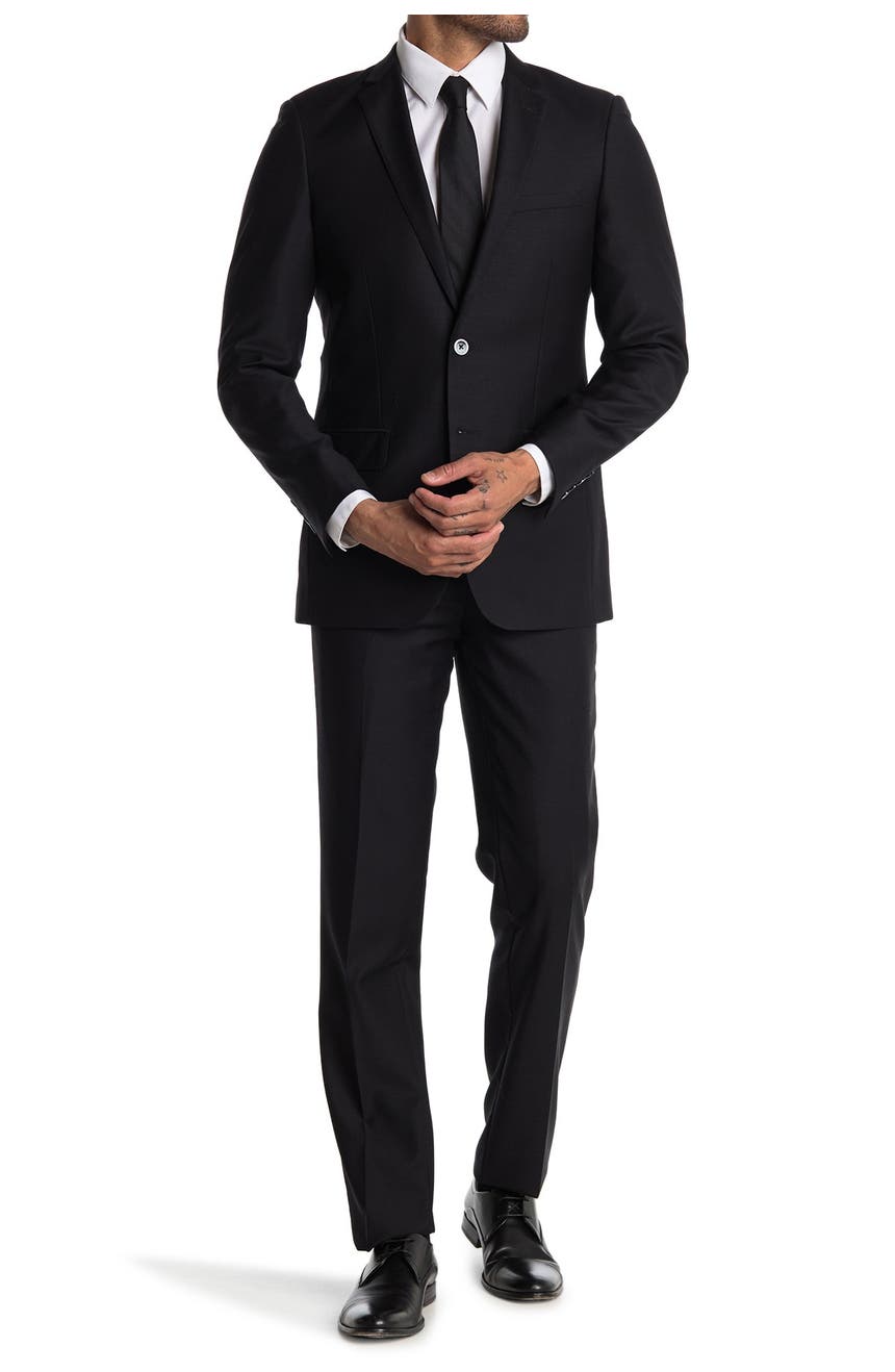Однотонный черный костюм с двумя пуговицами с зауженными лацканами и узкими лацканами Zanetti