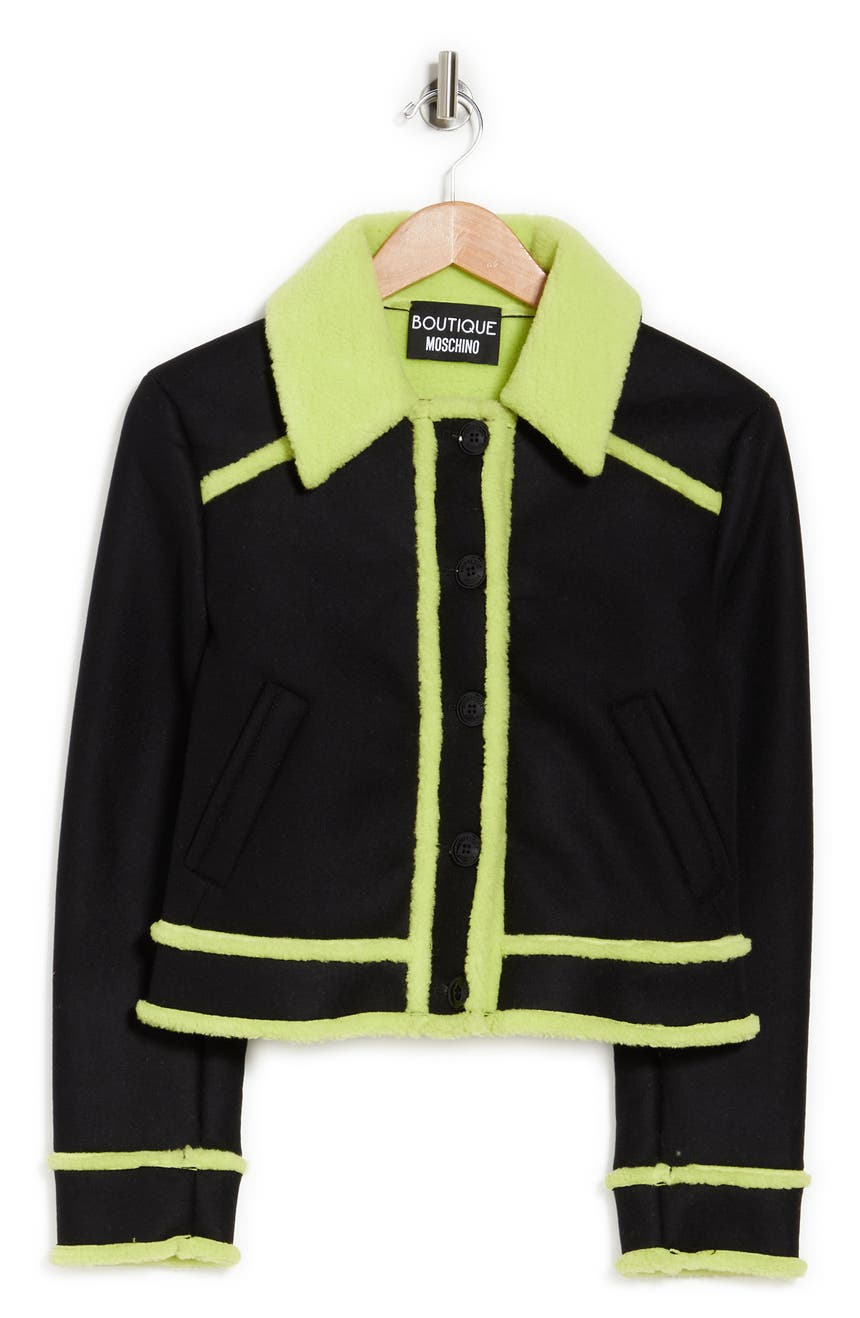 Faux Shearling Button Front Jacket Moschino
