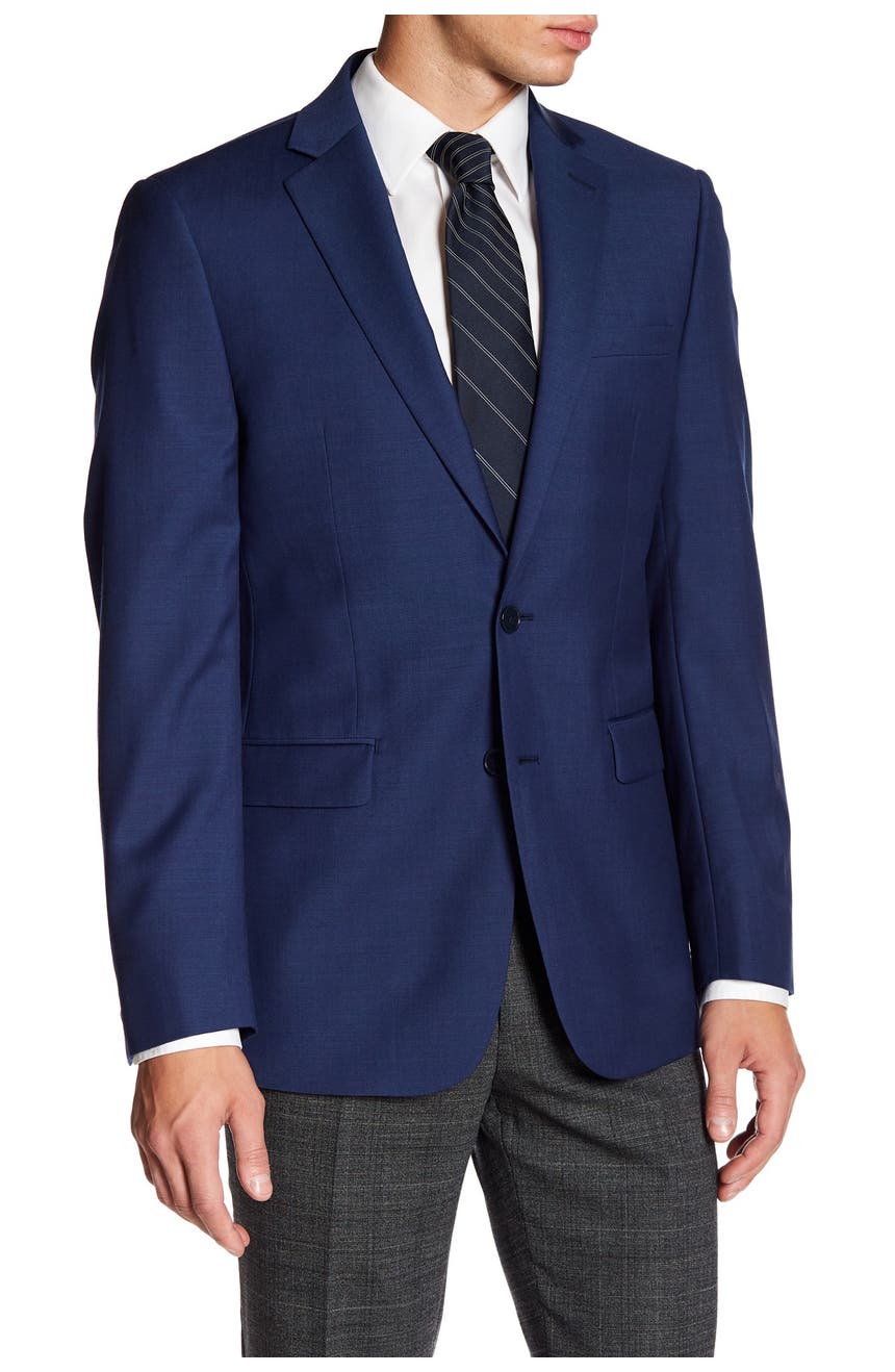 Однотонный синий шерстяной костюмный костюм отделяет жакет Calvin Klein