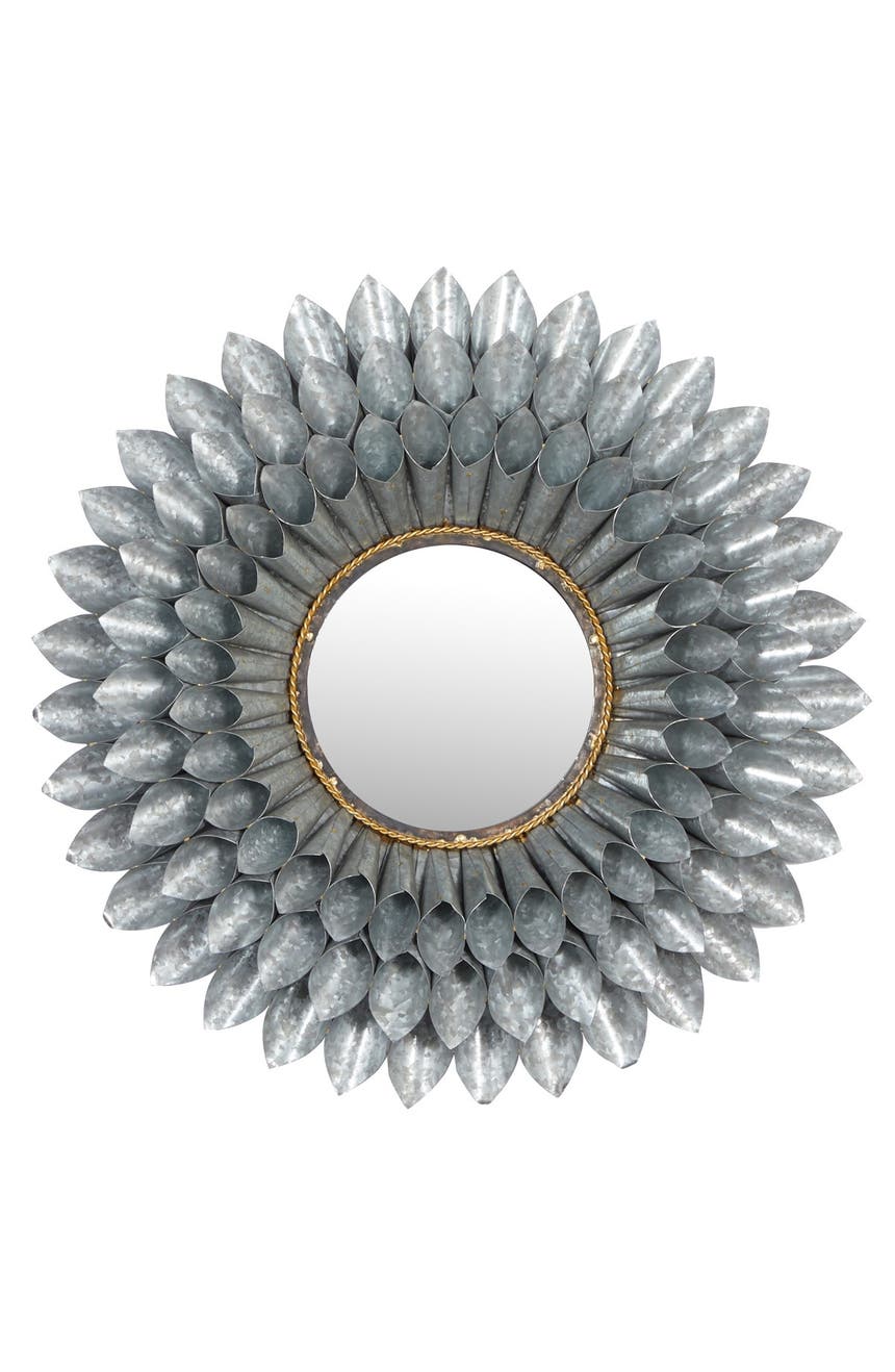 Большое - круглое 3d серебристое металлическое зеркало с цветочным акцентом - 32 дюйма VIVIAN LUNE HOME