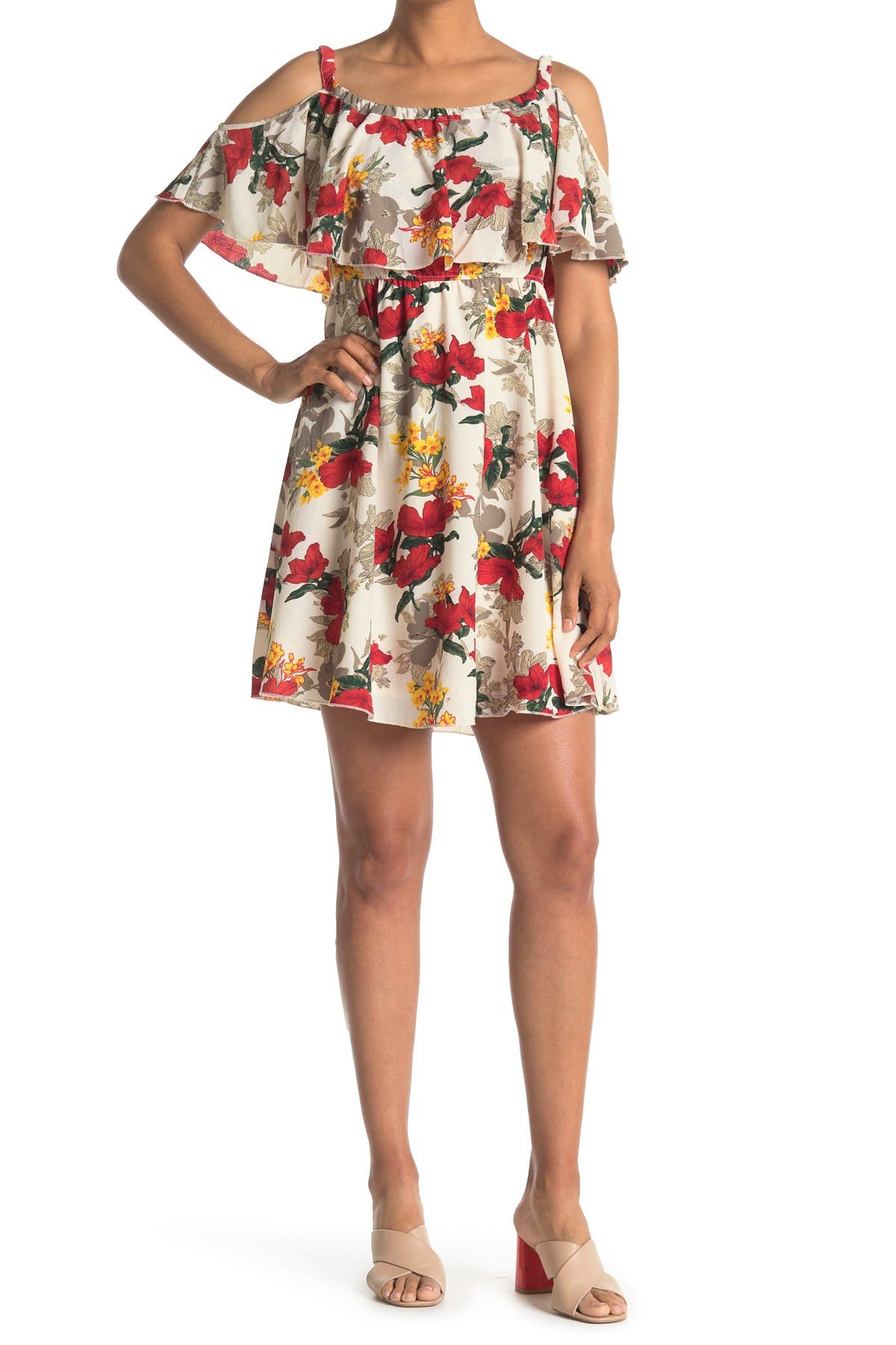 Платье с открытыми плечами и оборками с цветочным рисунком Papillon
