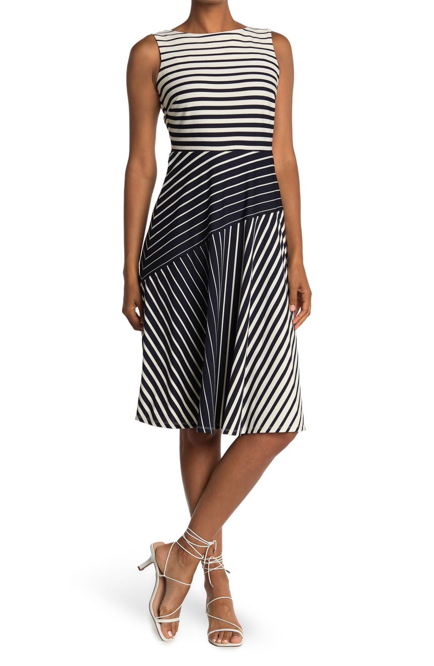Sleeveless Multi Stripe Print Knit Jacquard Dress Gabby Skye