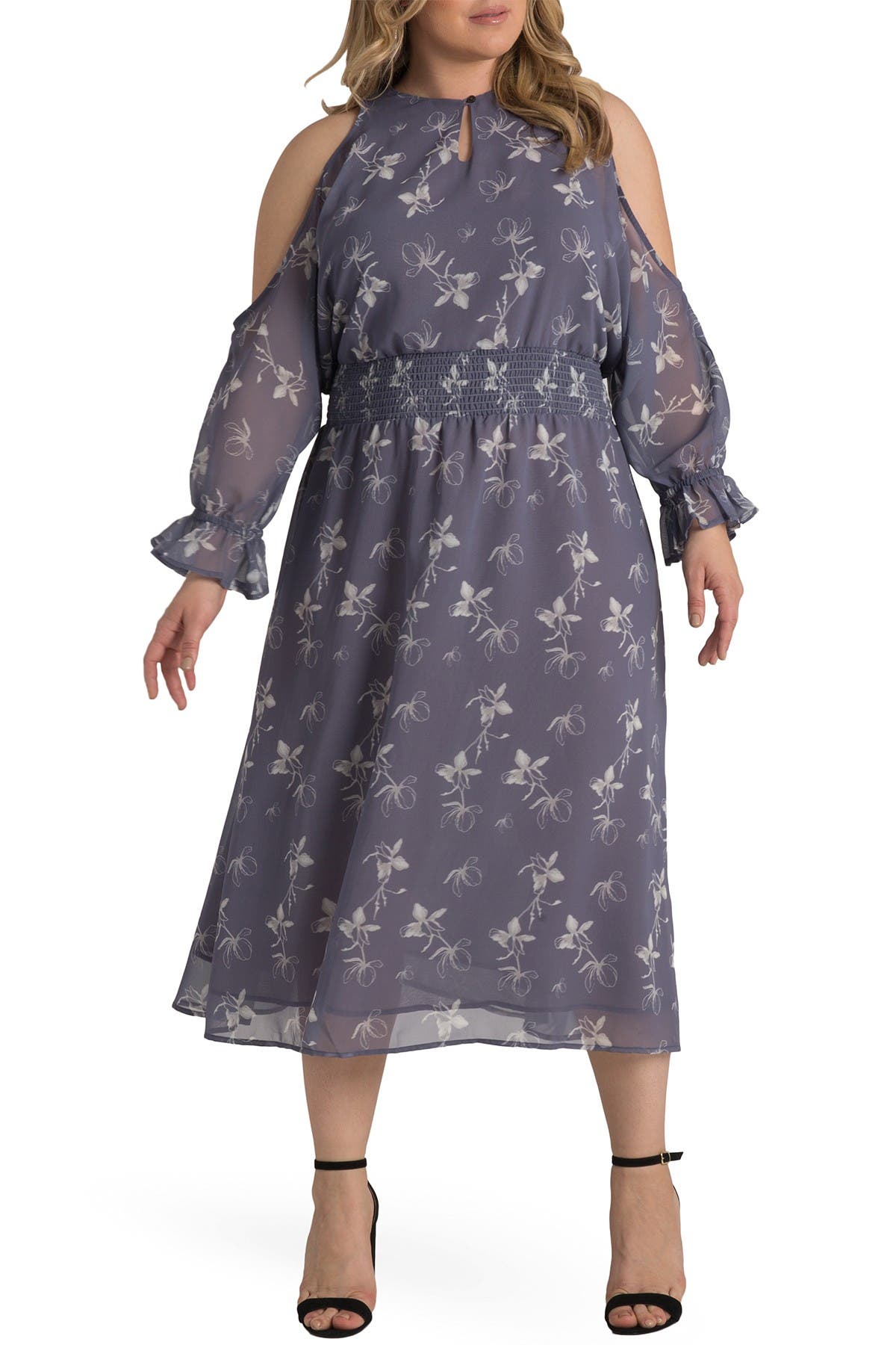Платье миди с открытыми плечами и каплевидным вырезом Grace с цветочным рисунком Standards & Practices