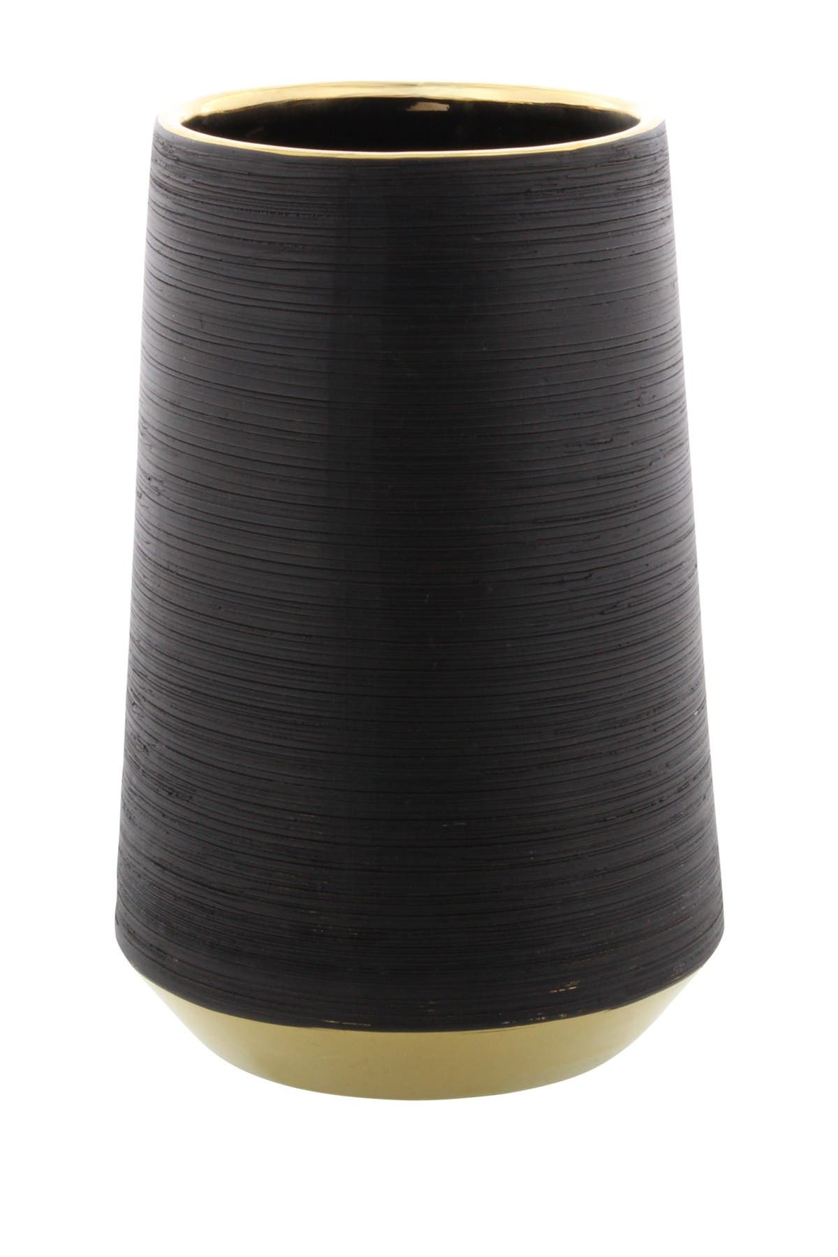 Высокая круглая фарфоровая ваза с матовой черной ребристой металлической золотой оправой COSMO BY COSMOPOLITAN