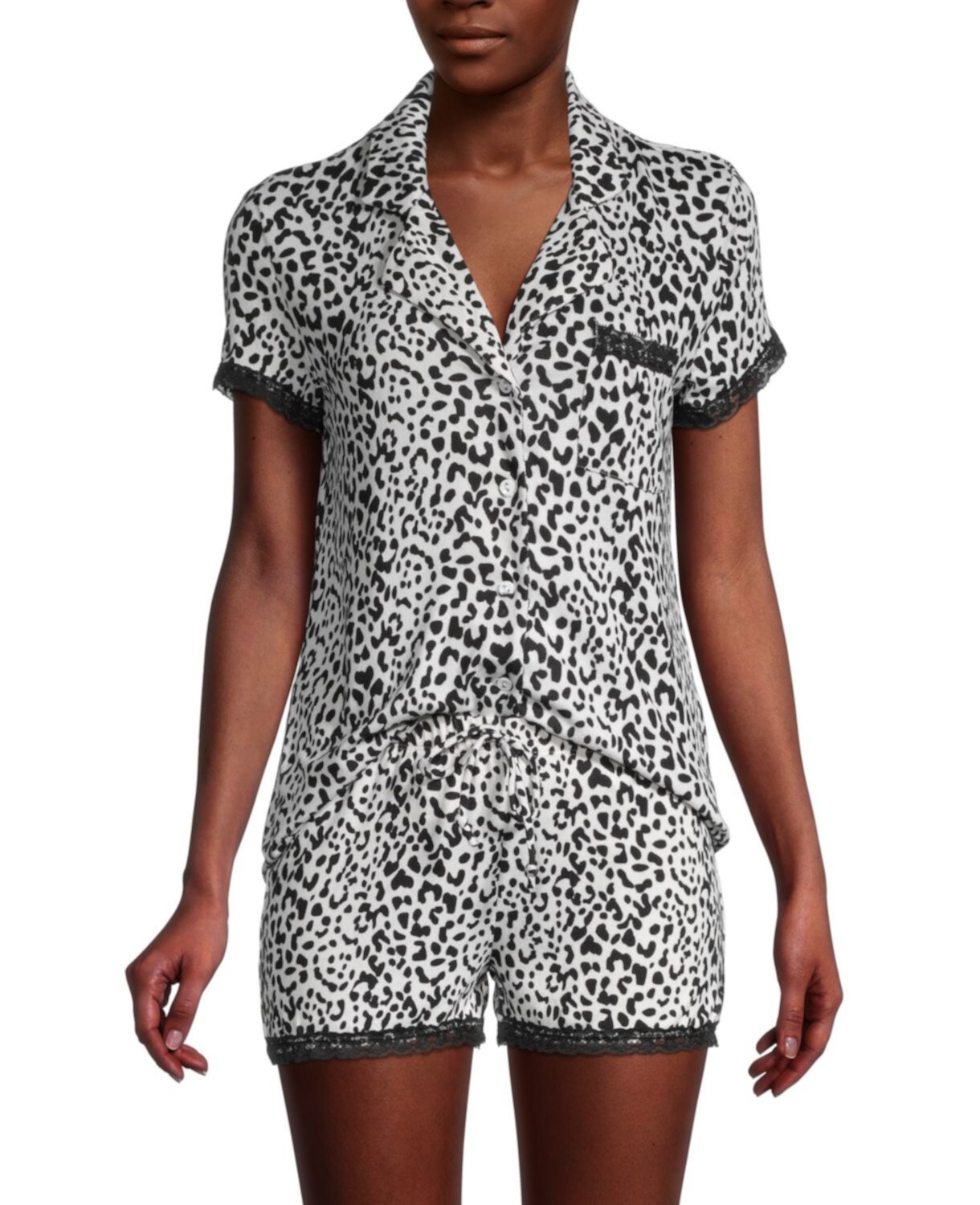 Двухкомпонентная рубашка с леопардовым принтом & amp; Короткий сет Catherine Malandrino