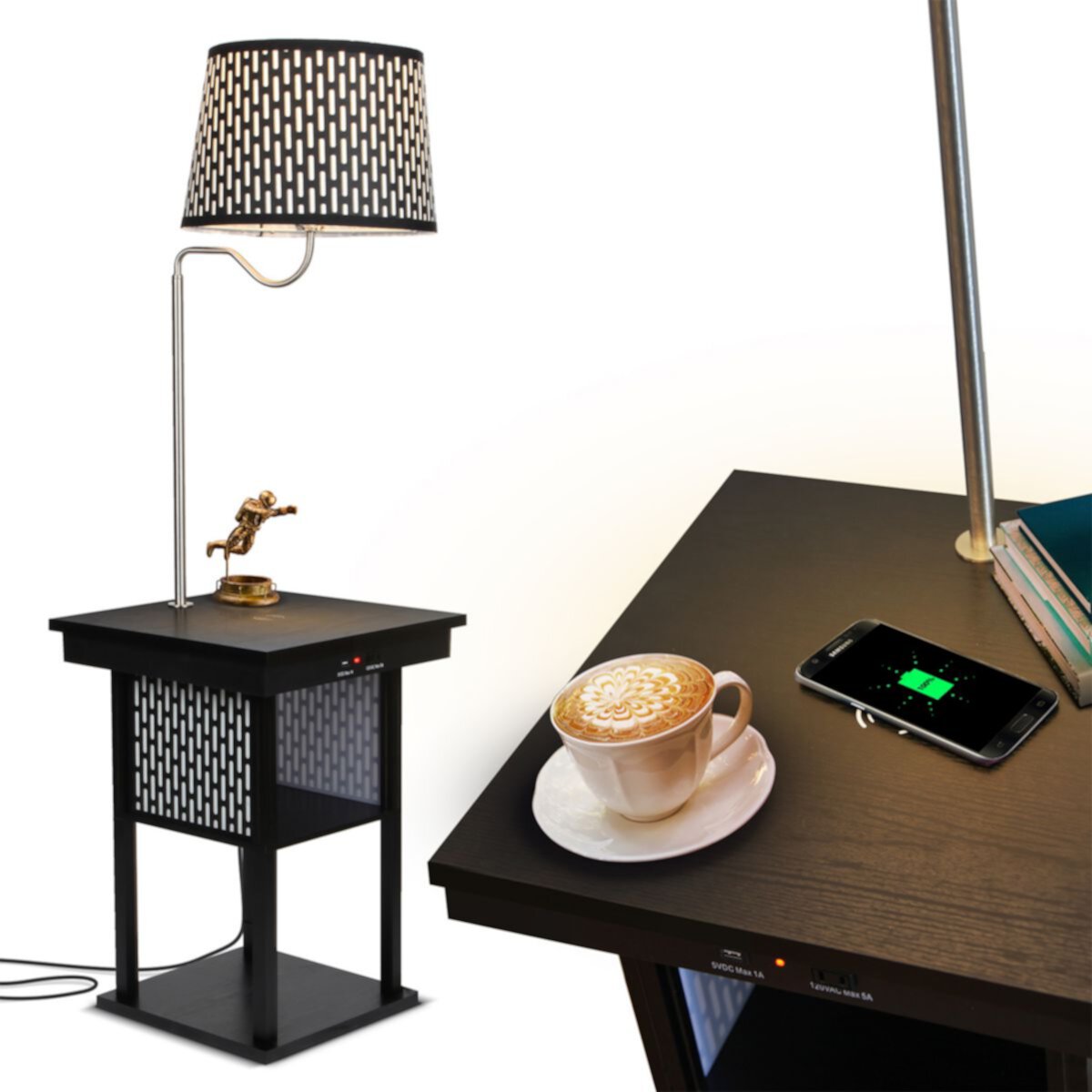 Комбинированный стол Brightech Madison и светодиодная лампа с USB-портом, розеткой и беспроводной зарядной панелью — черный Brightech