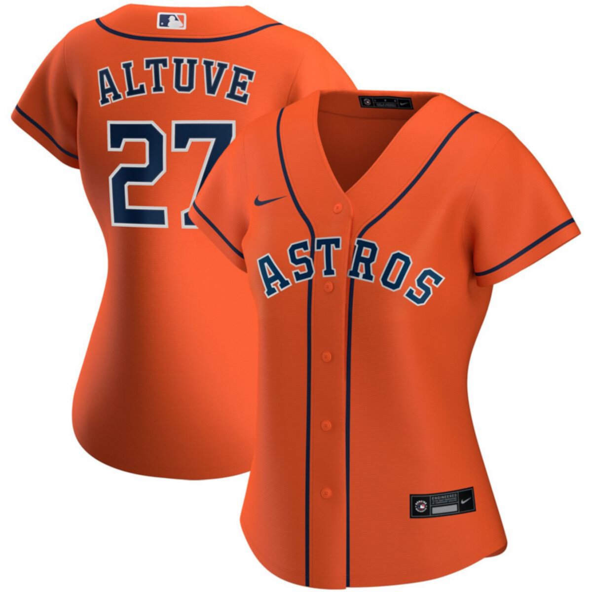 Женская оранжевая реплика майки Nike Houston Astros с именем Jose Altuve и полной застежкой Nitro USA