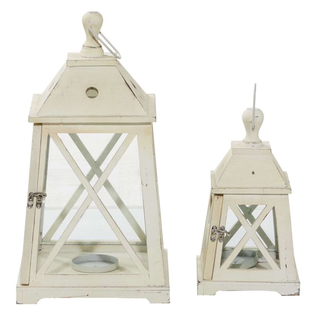 Stella & Eve Trapezoid White Wood & Glass Lantern 2-piece Set Stella & Eve