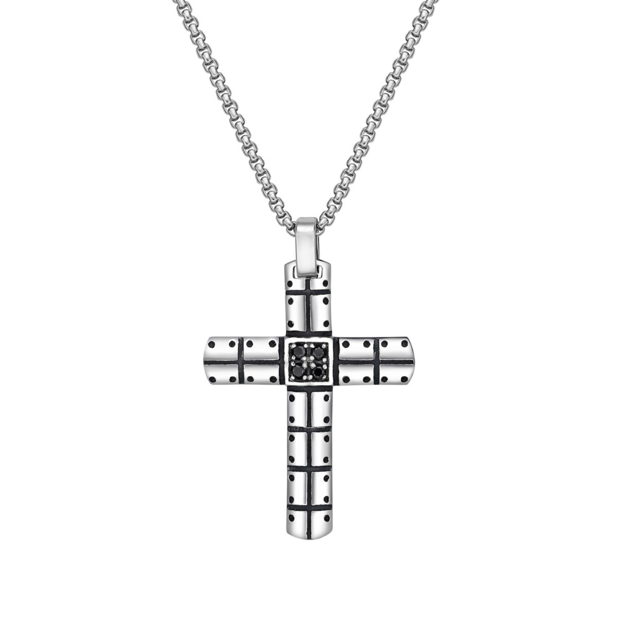 Подвеска-крест из нержавеющей стали LYNX Кубический цирконий с черным ионным покрытием 24 & # 34; Мужское ожерелье LYNX