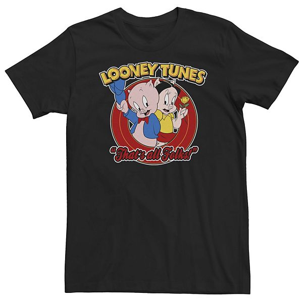 Футболка Big & Tall Looney Tunes Pig Folks с винтажным принтом, круглым вырезом и короткими рукавами Looney Tunes