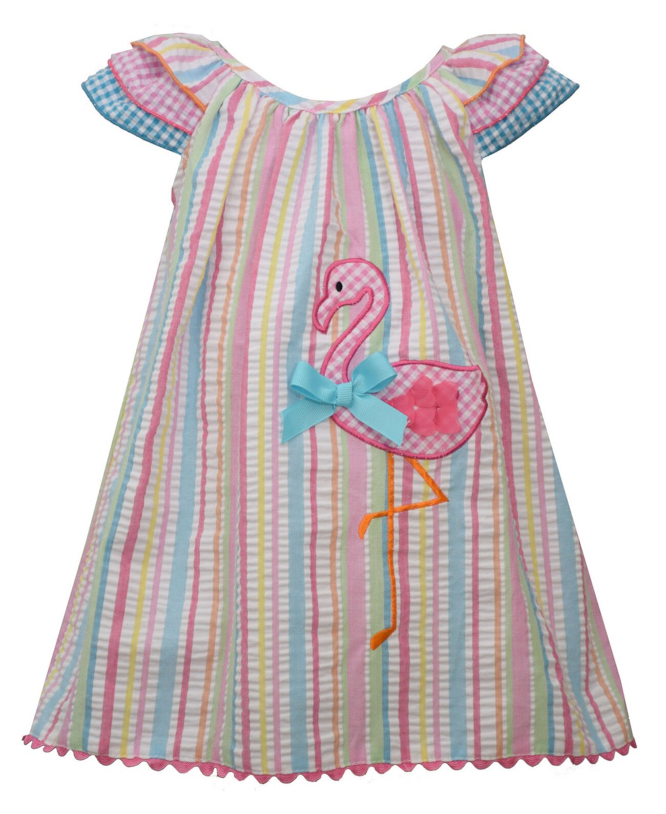 Комплект сарафана из жатого хлопка в полоску с фламинго для маленьких девочек Bonnie Baby