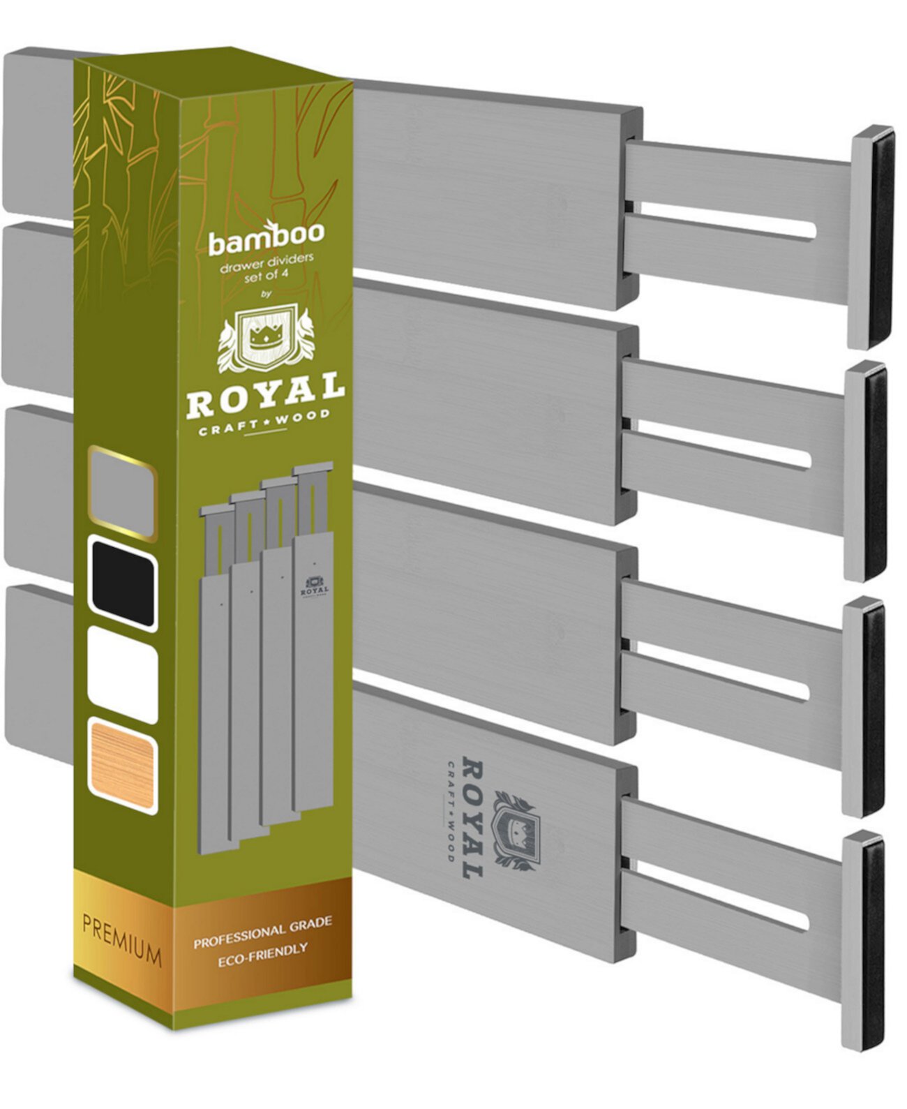 Регулируемые разделители ящиков-органайзеров, набор из 4 предметов Royal Craft Wood