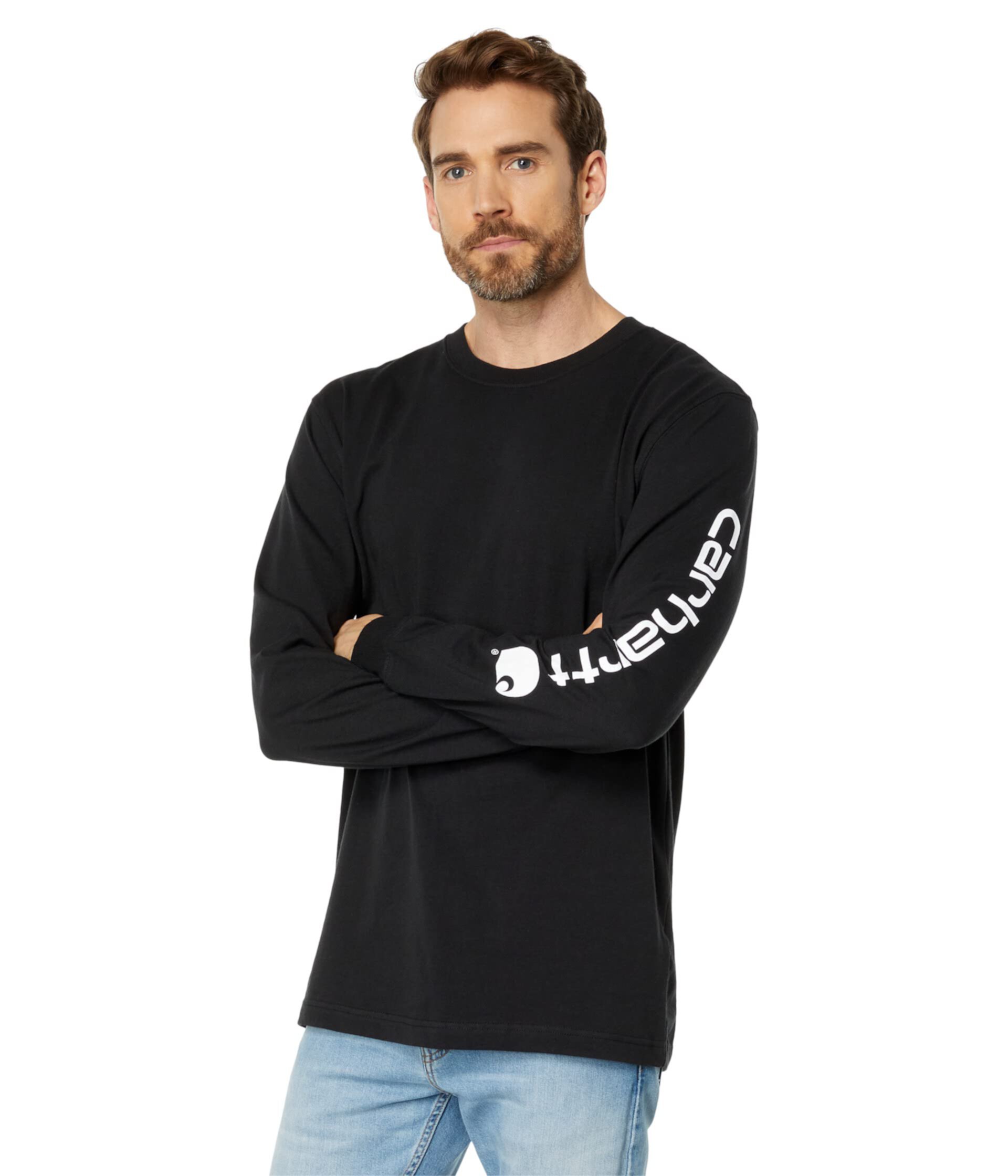 Удобная и прочная хлопковая футболка с длинным рукавом Carhartt Signature Sleeve Logo Carhartt