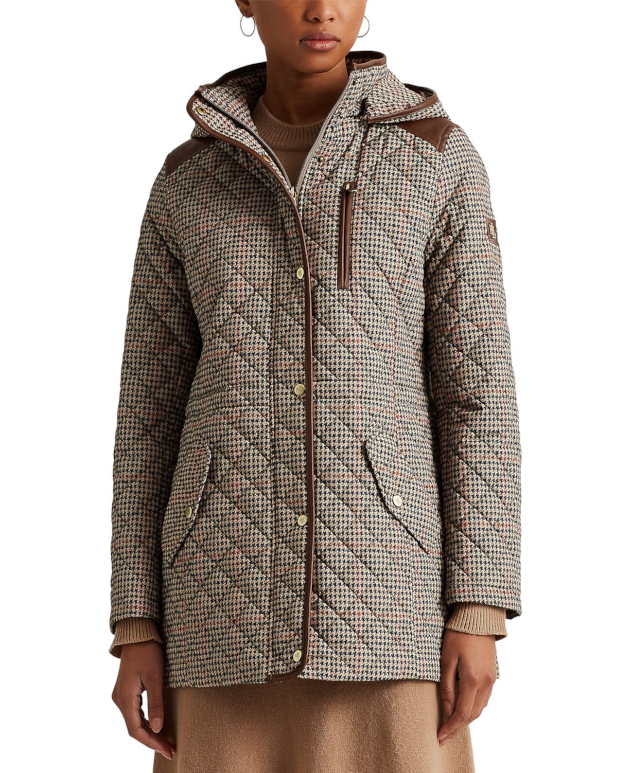 Стеганое пальто с капюшоном в гусиные лапки, созданное для Macy's Ralph Lauren