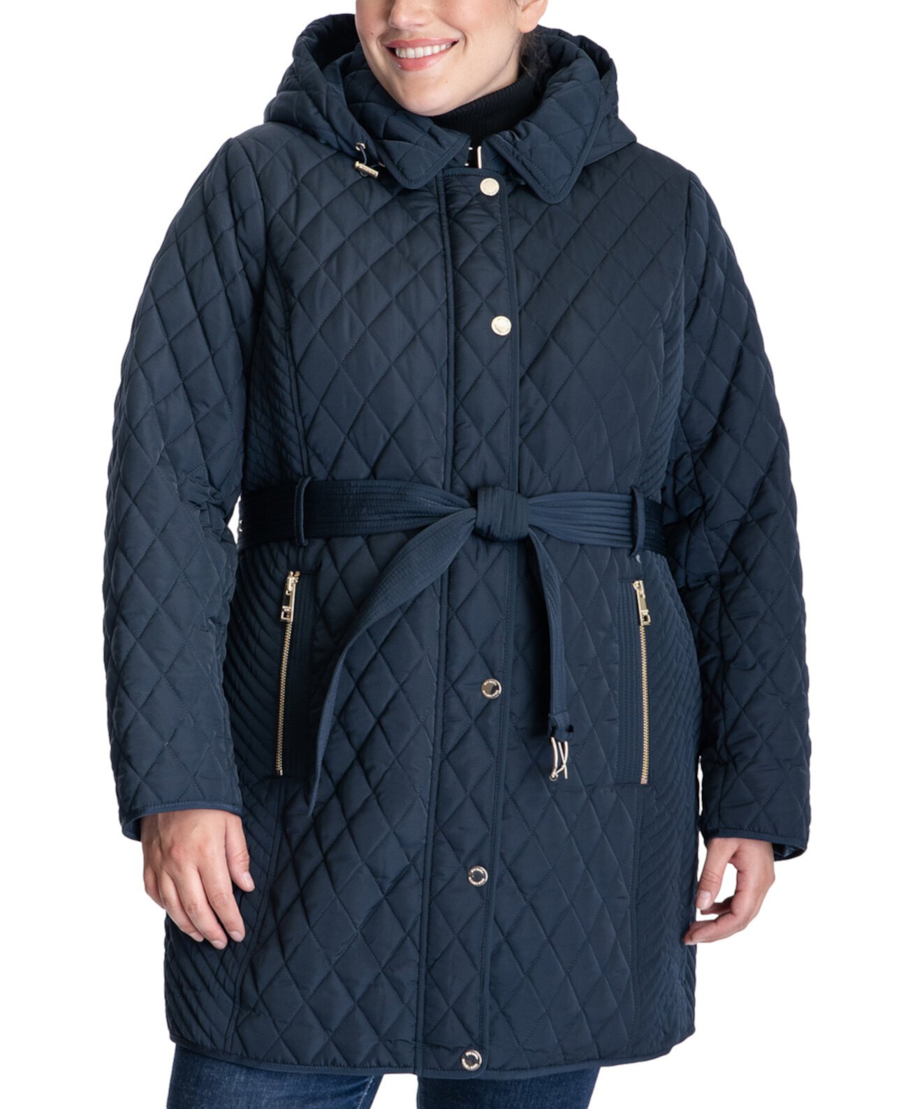 Стеганое пальто больших размеров с поясом Michael Kors