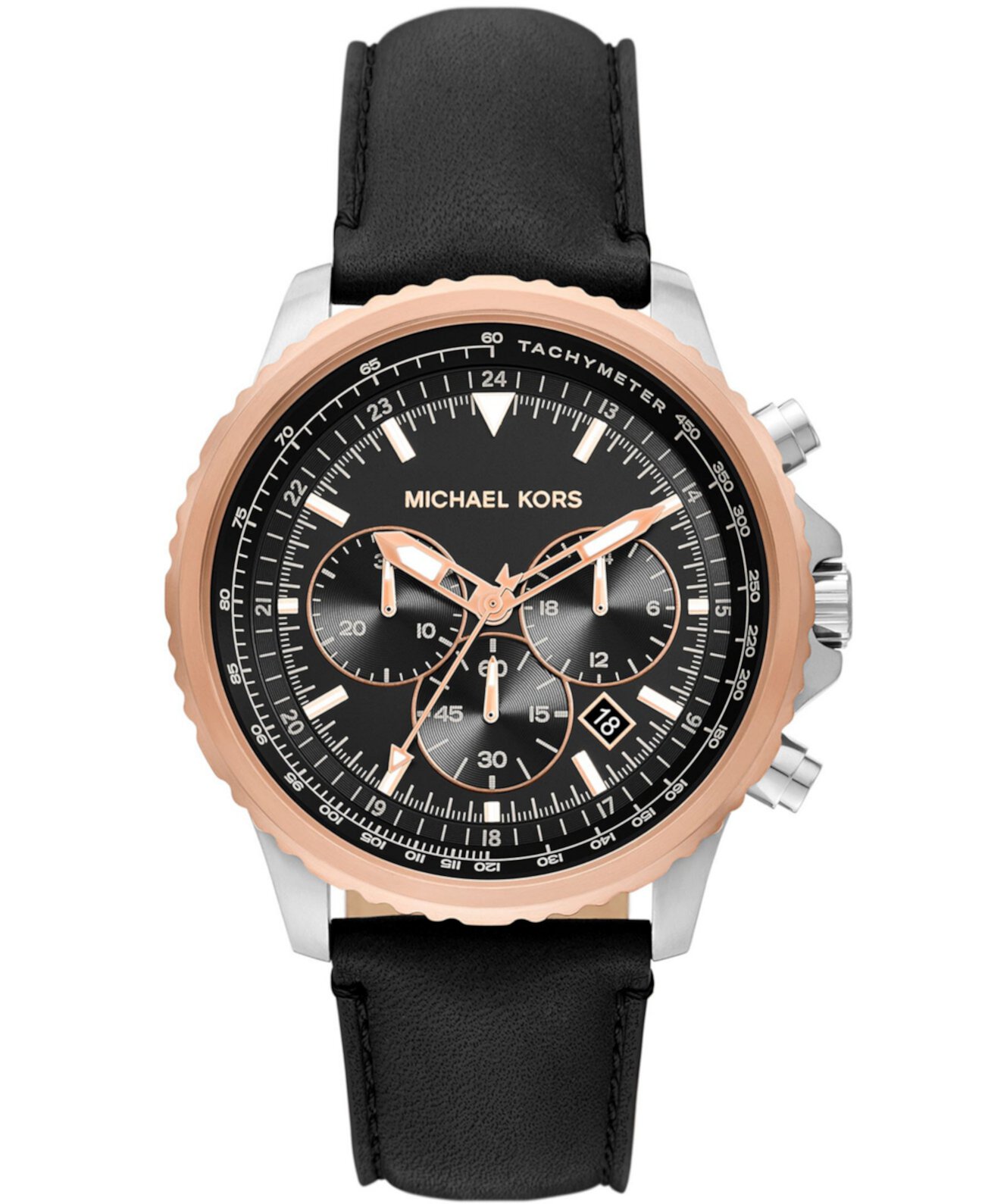 Мужские часы Cortlandt с черным кожаным ремешком, 44 мм Michael Kors