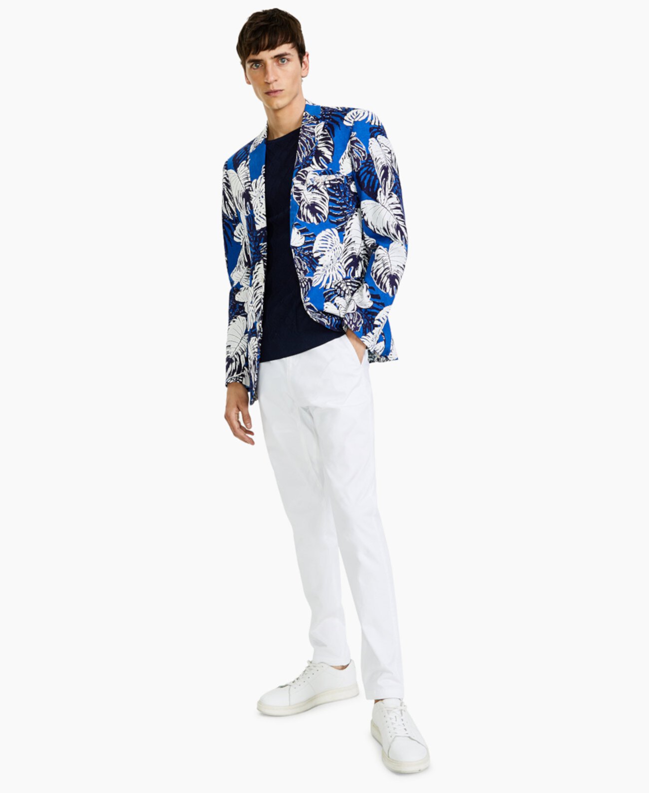 Мужской приталенный синий / белый пиджак с цветочным принтом Paisley & Gray