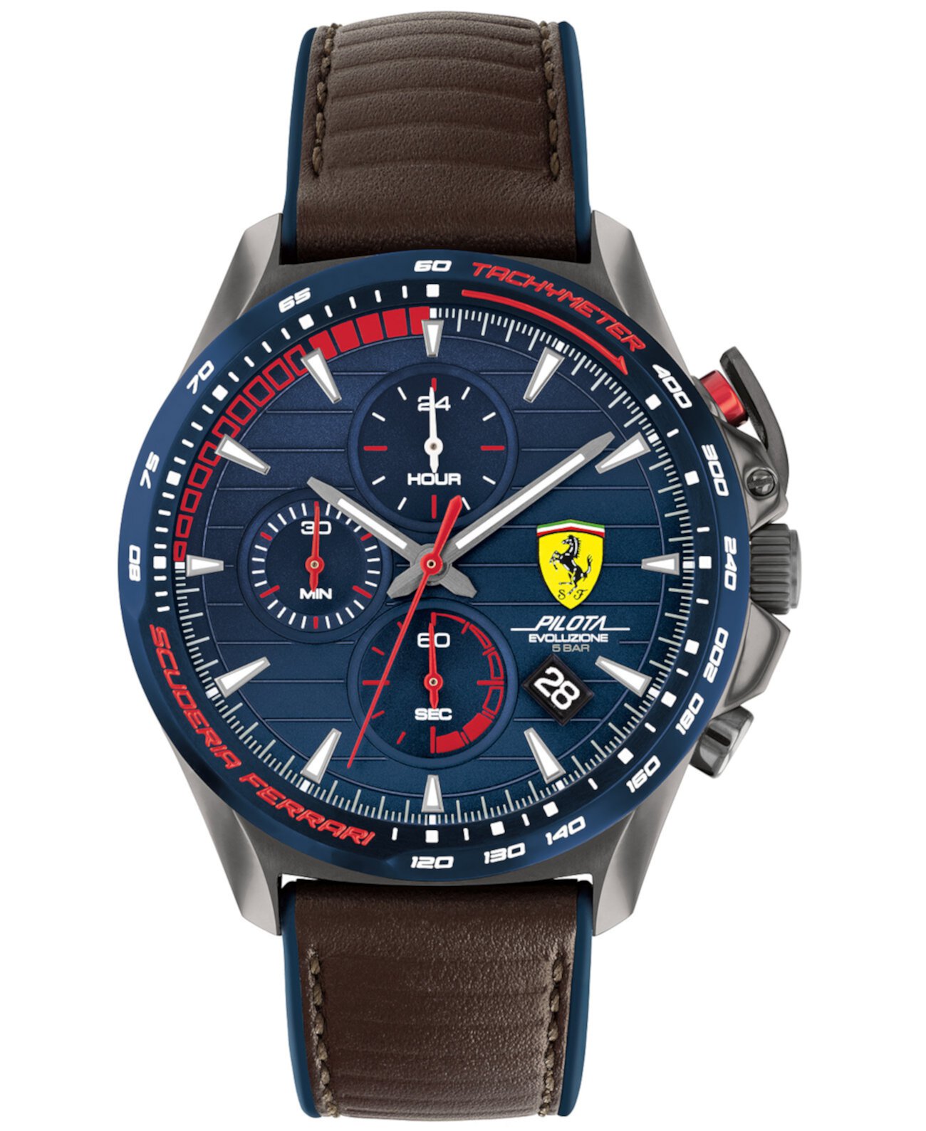 Мужские часы с хронографом Pilota Evo с коричневым кожаным ремешком, 44 мм Ferrari