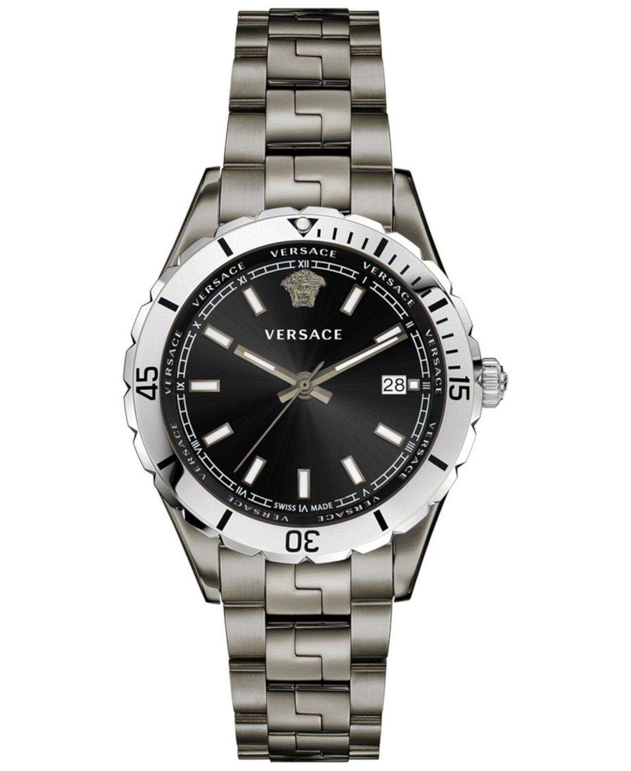 Мужские швейцарские часы-браслет с ионным покрытием Hellenyium Gunmetal, 42 мм Versace