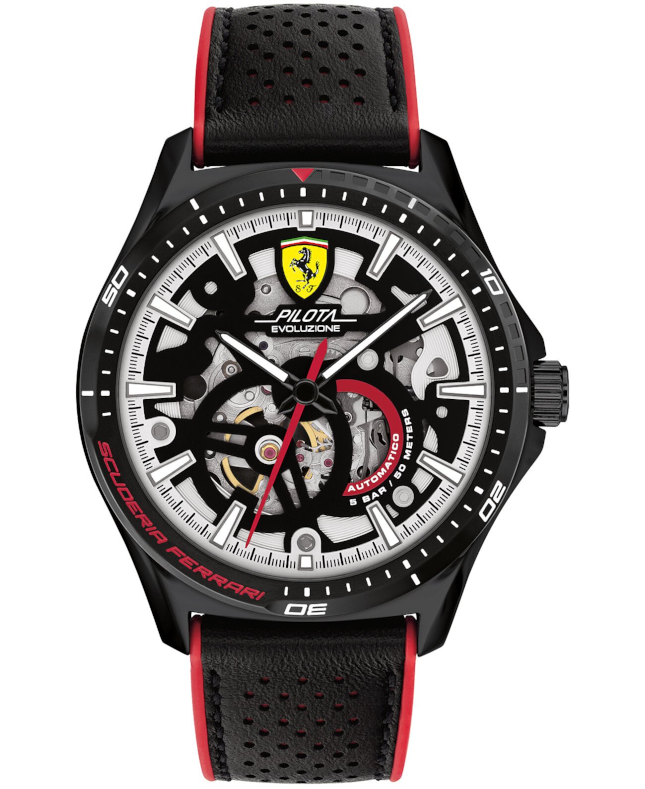 Мужские автоматические часы Pilota Evo с черным кожаным ремешком, 44 мм Ferrari
