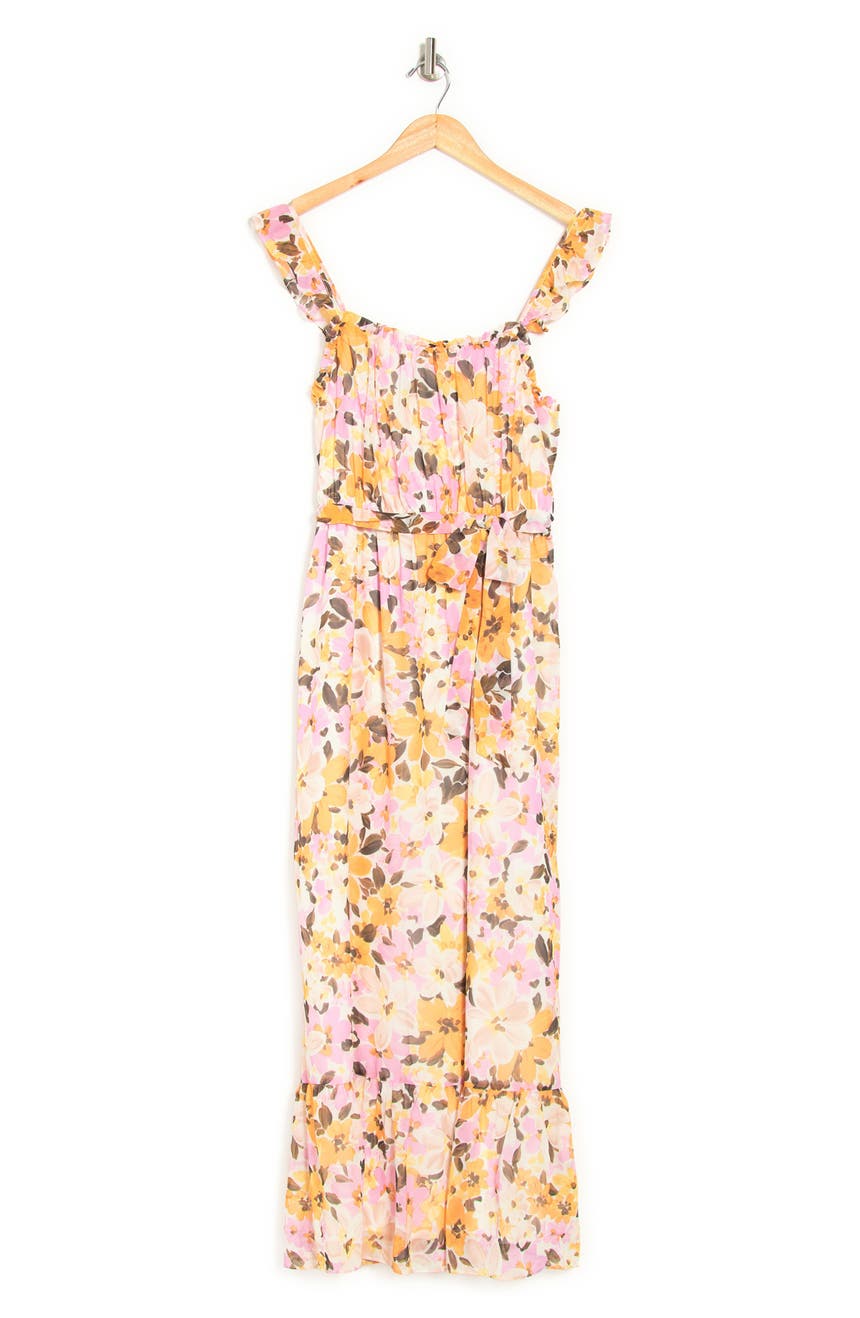 Платье миди из крепа с цветочным принтом и поясом Donna Morgan