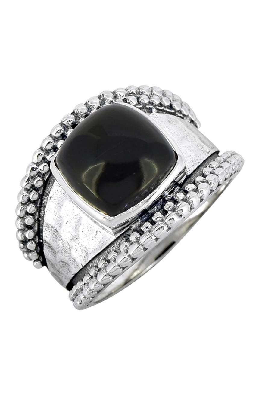 Серебряное кольцо с черным ониксом и бусинами Nitya