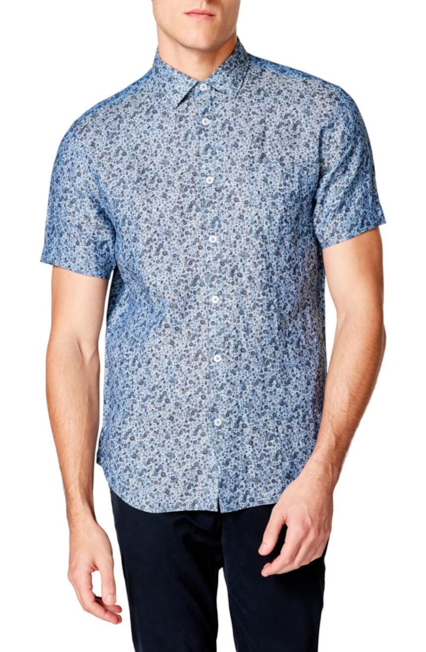 Приталенная льняная рубашка с короткими рукавами и цветочным принтом On Point на пуговицах Good Man Brand