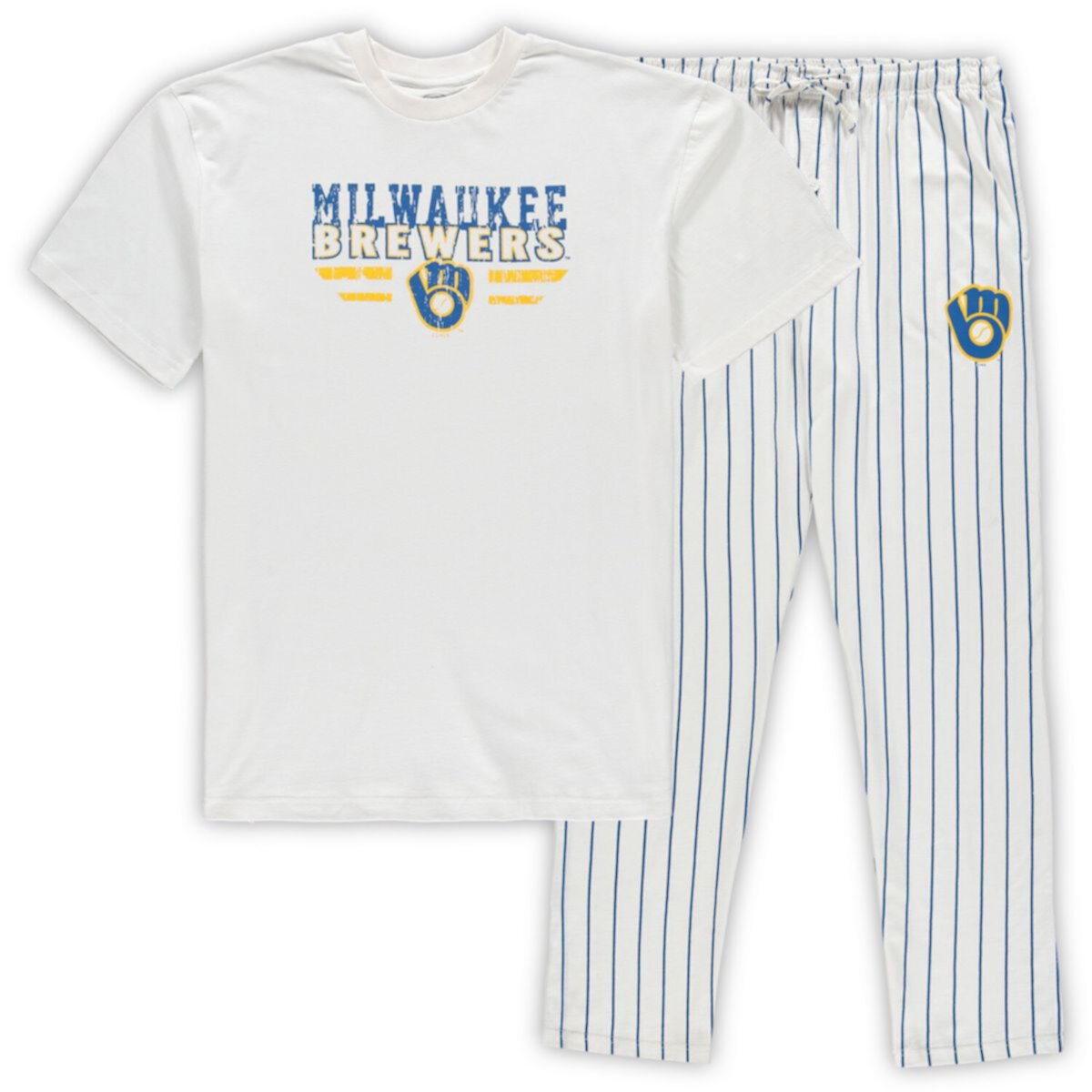 Мужская Пижама Concepts Sport Бело-синяя Milwaukee Brewers Big & Tall Пинстрайп Unbranded